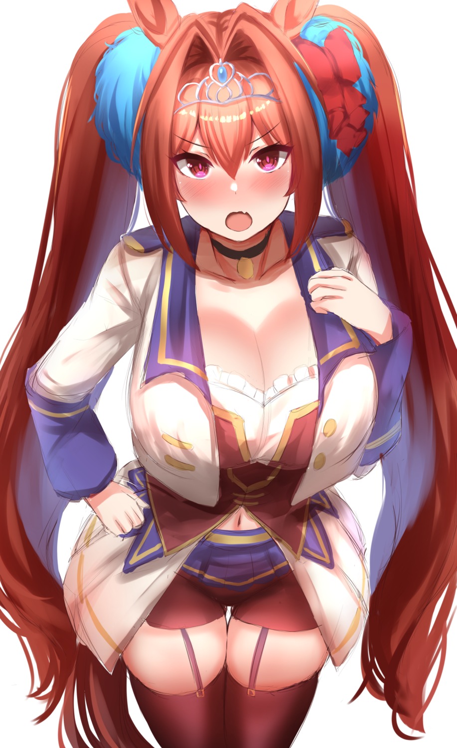animal_ears, cleavage, daiwa_scarlet_(umamusume), john_zhang, stockings, tail, thighhighs, uma_musume_pretty_derby, uniform