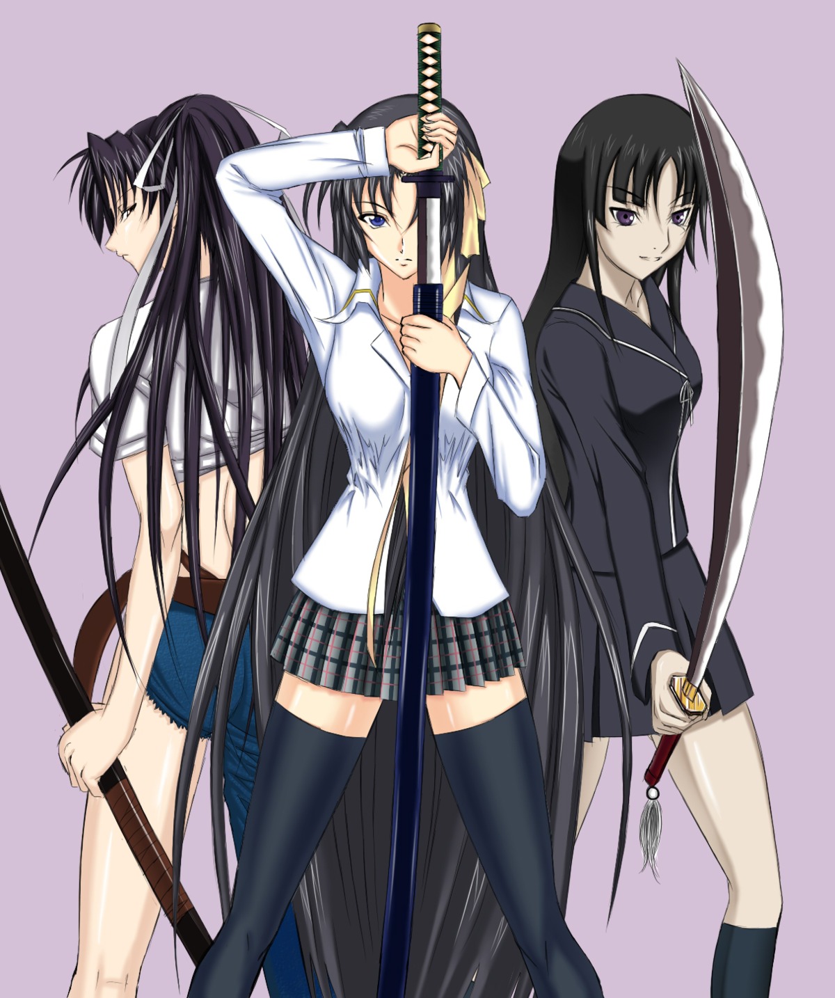crossover, ga-rei_zero, isayama_yomi, kanzaki_kaori, kurugaya_yuiko, little_busters!, seifuku, sword, toaru_majutsu_no_index, wakoudo