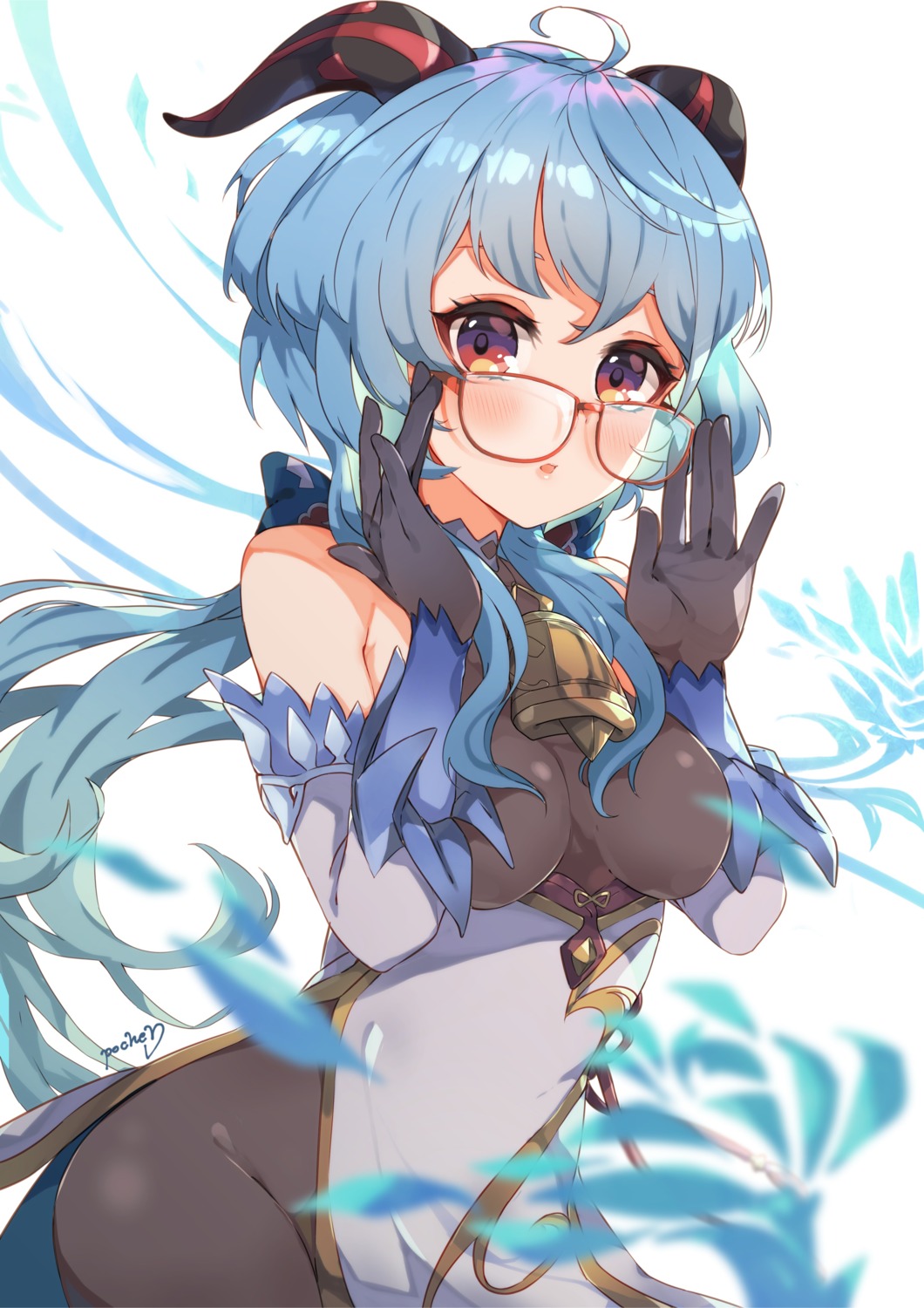 asian_clothes, ganyu, genshin_impact, horns, megane, mukatsukupochi