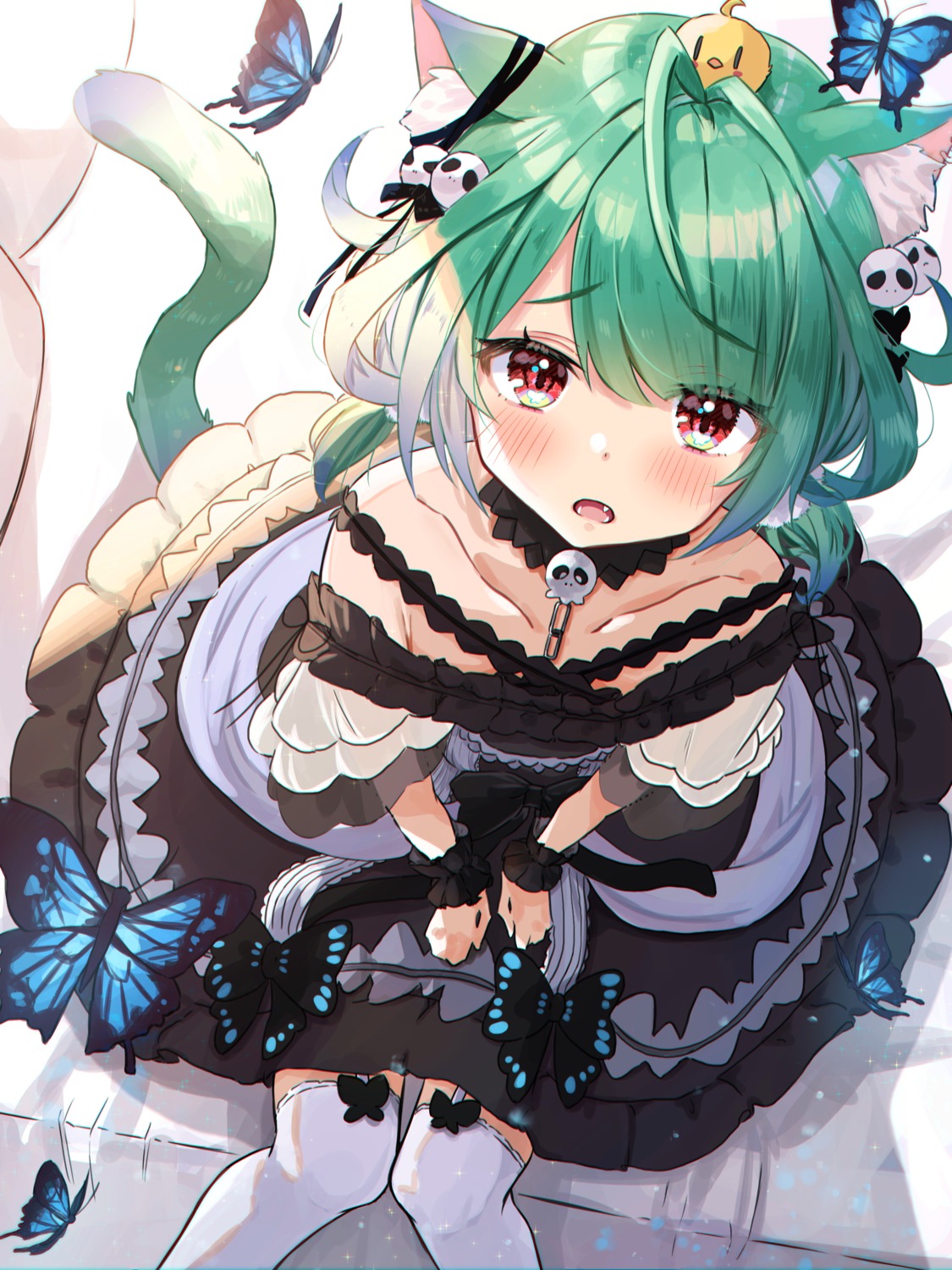 amefukura_art, animal_ears, dress, garter, gothic_lolita, hololive, lolita_fashion, nekomimi