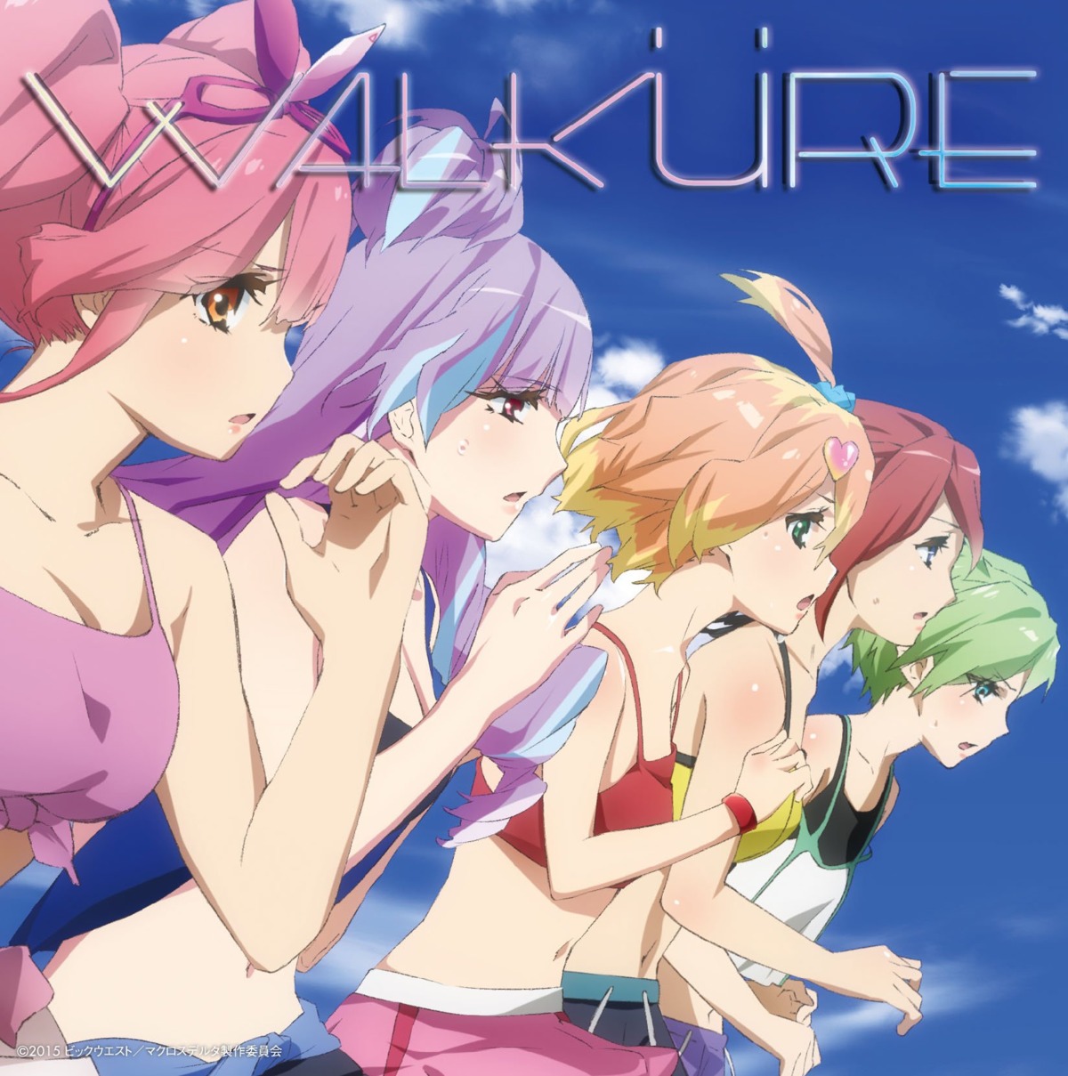 cleavage, disc_cover, freyja_wion, kaname_buccaneer, macross_delta, makina_nakajima, mikumo_guynemer, pointy_ears