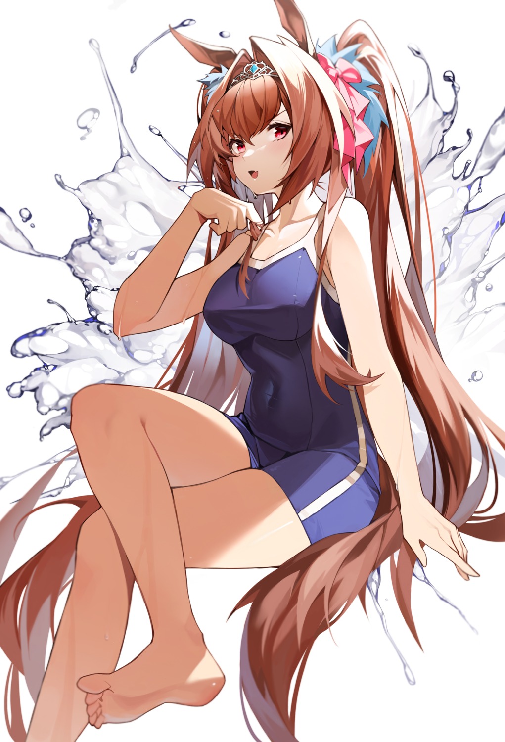 animal_ears, daiwa_scarlet_(umamusume), school_swimsuit, swimsuits, tail, tsumiki_(12756023), uma_musume_pretty_derby, wet