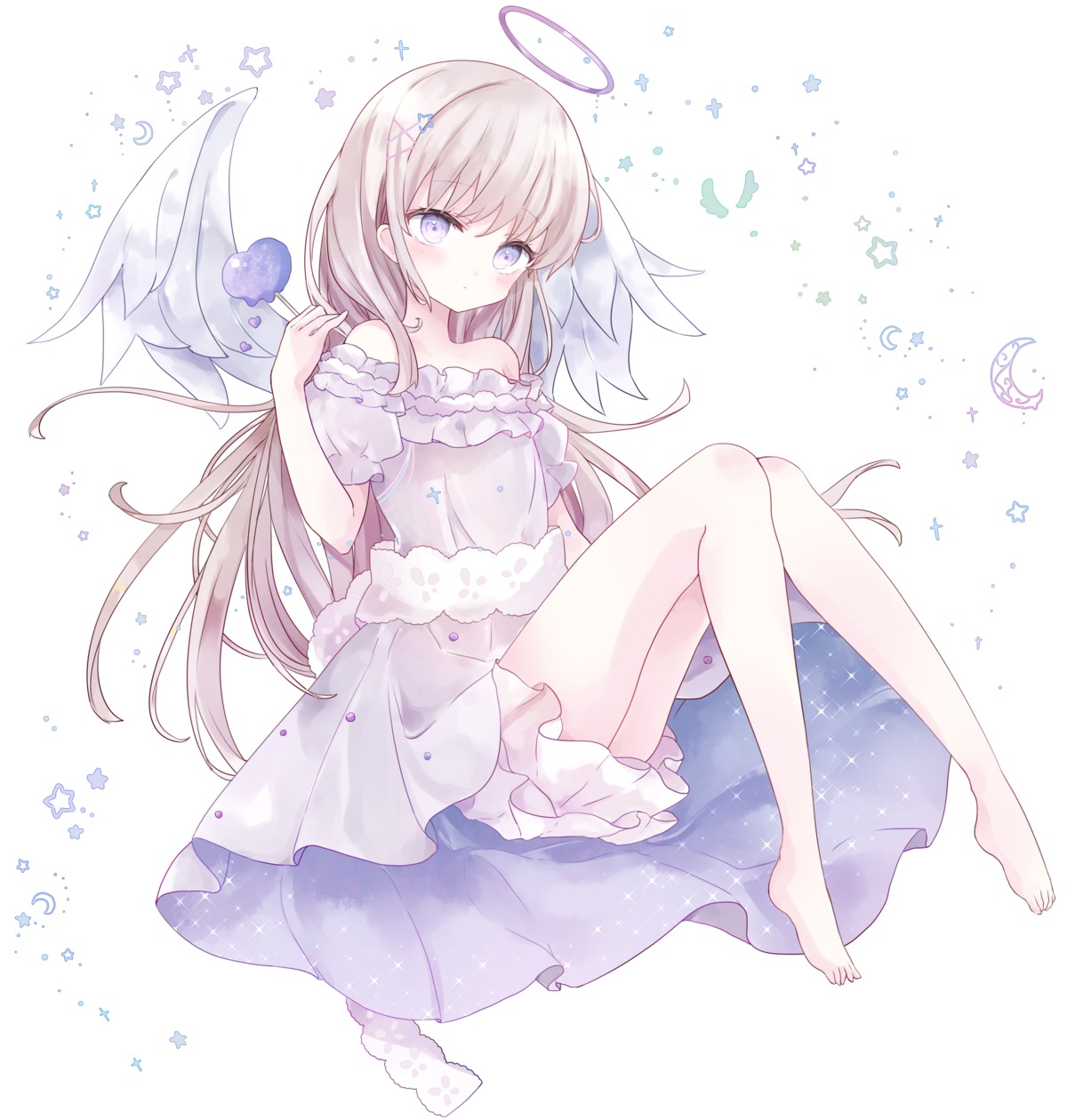 angel, dress, feet, skirt_lift, tsukiyo_(skymint), wings