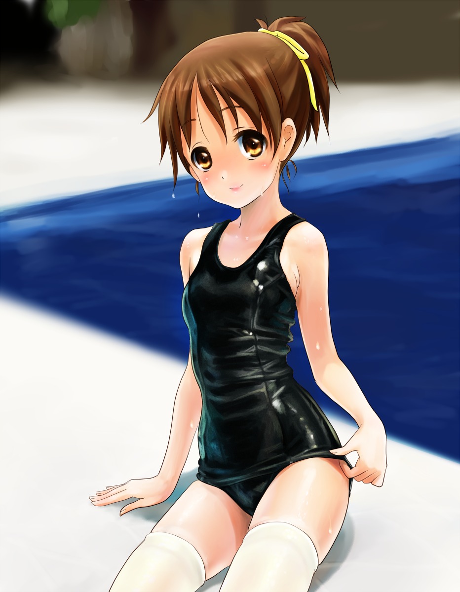 hirasawa_ui, k-on!, koumo, school_swimsuit, swimsuits, thighhighs