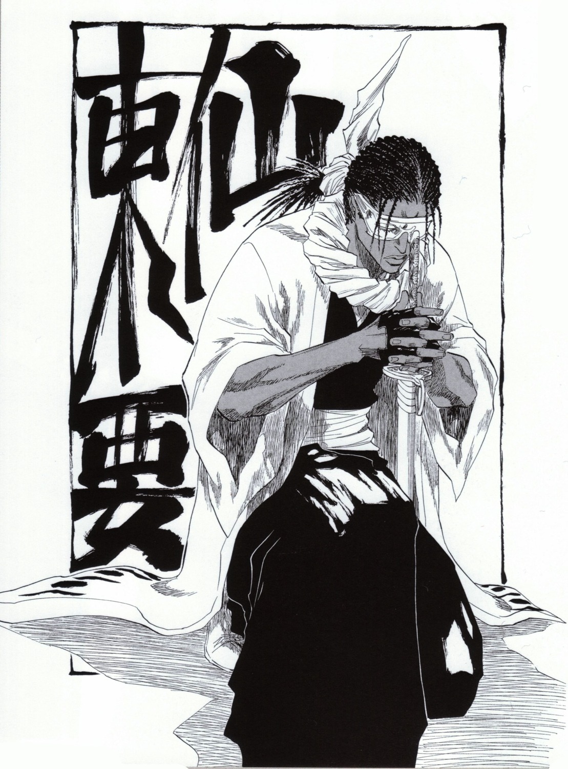 bleach, kaname_tousen, kubo_tite, male, monochrome, sword