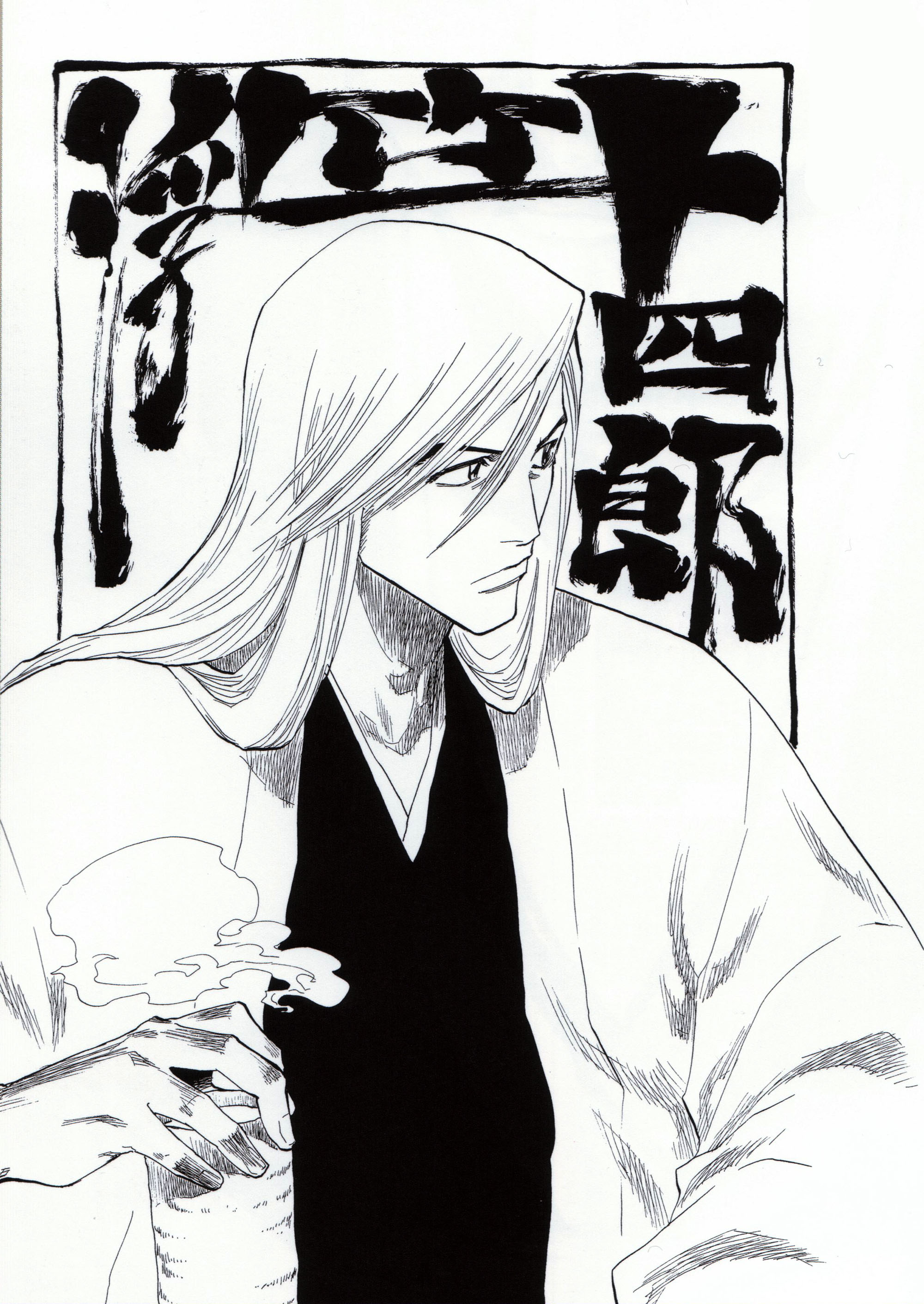 bleach, kubo_tite, male, monochrome, ukitake_juushirou