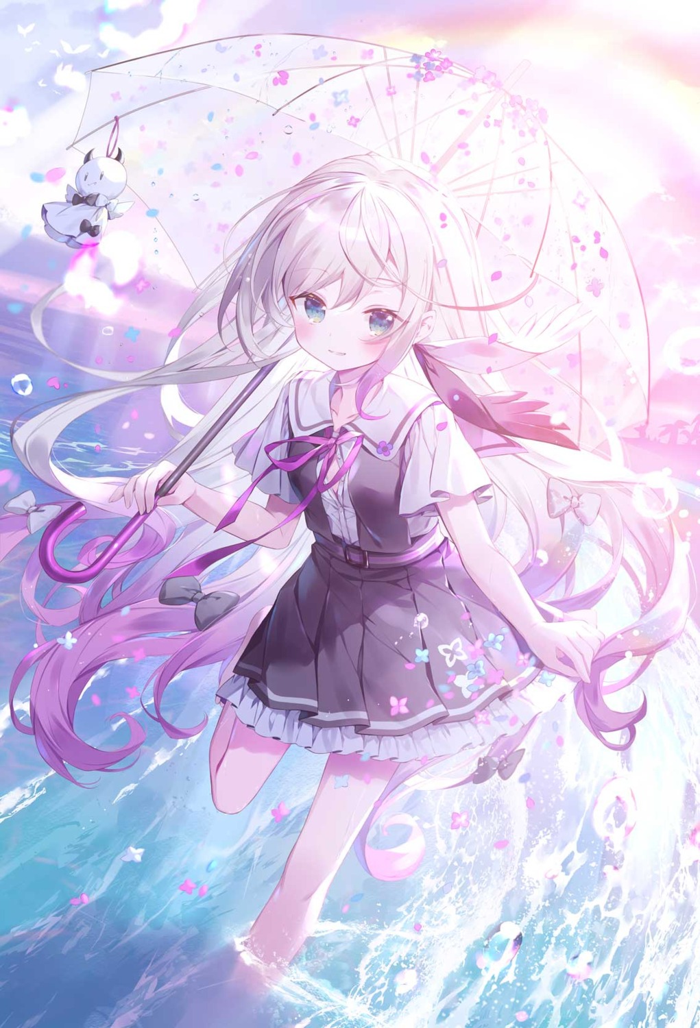 awae_iroha, emori_miku_project, nimoshi, open_shirt, seifuku, umbrella, wet