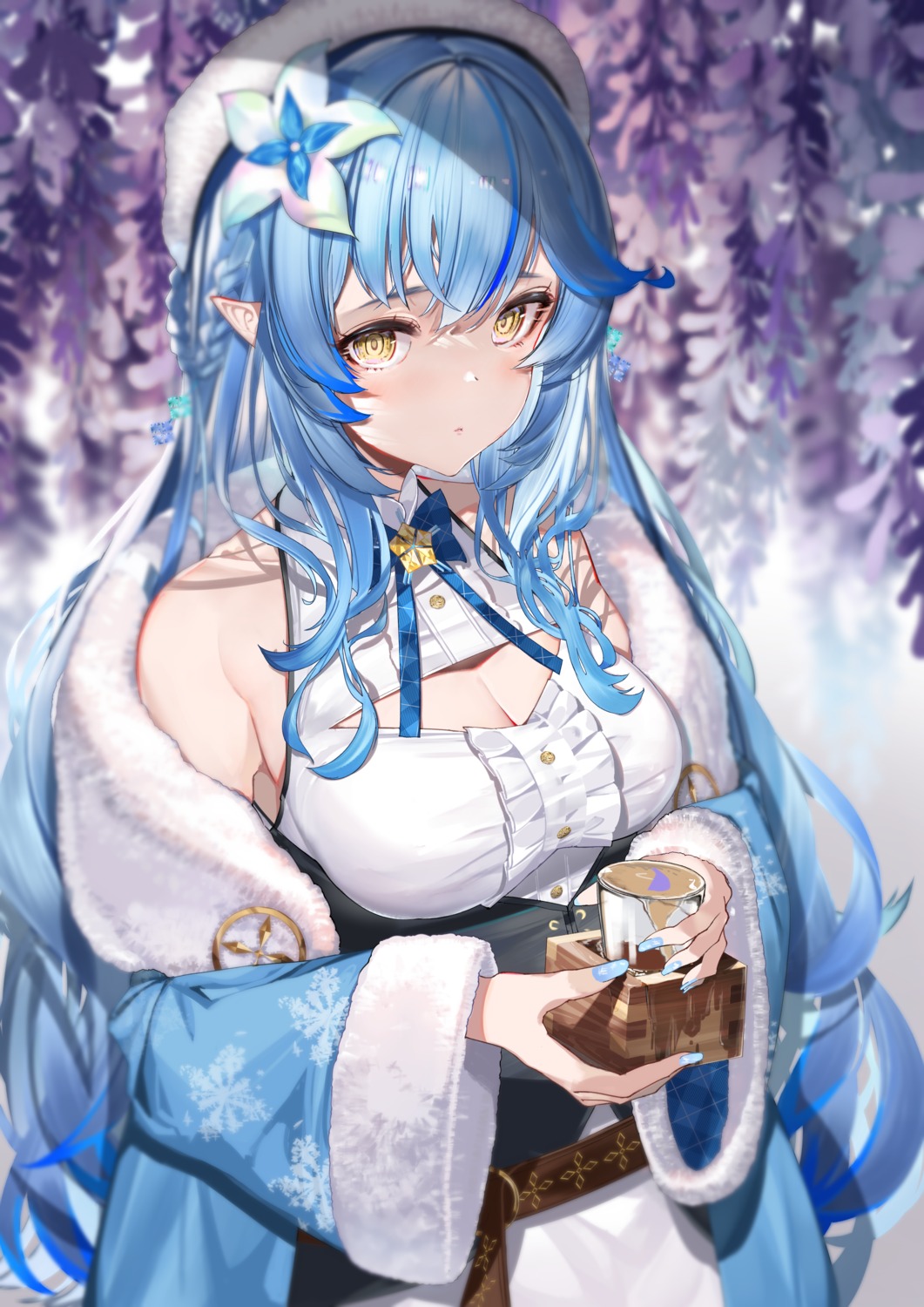 cleavage, elf, hololive, lamium_(artist), pointy_ears, yukihana_lamy