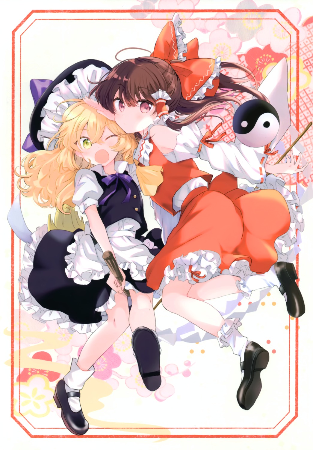 benisyake, hakurei_reimu, kirisame_marisa, miko, poprication, touhou, witch