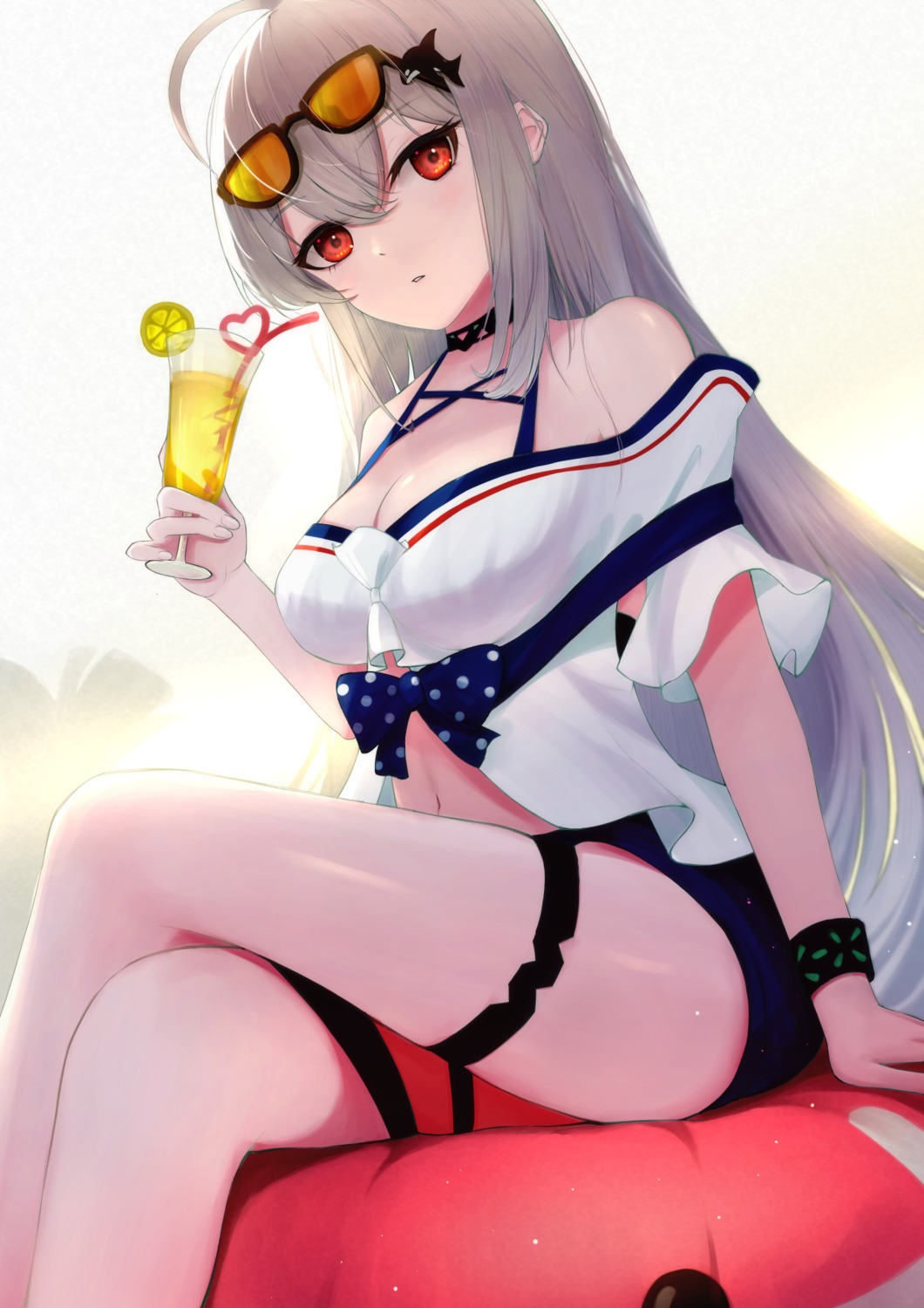 arknights, cleavage, garter, megane, shinoeda, skadi_(arknights)