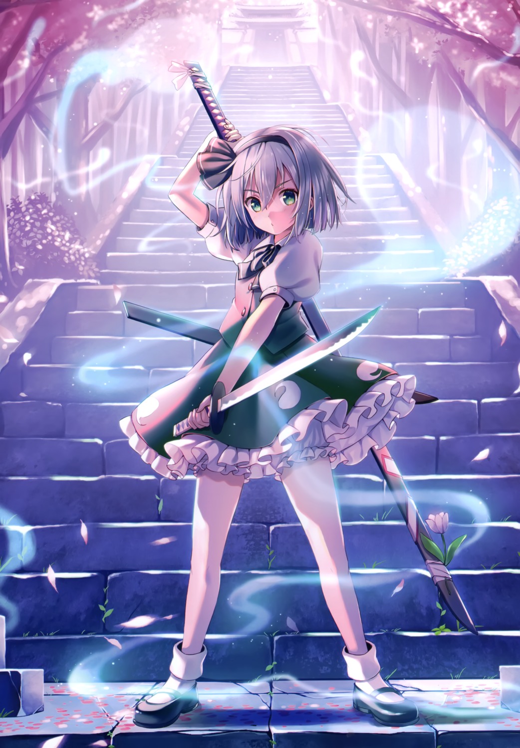 konpaku_youmu, myon, nonoko, skirt_lift, sword, touhou