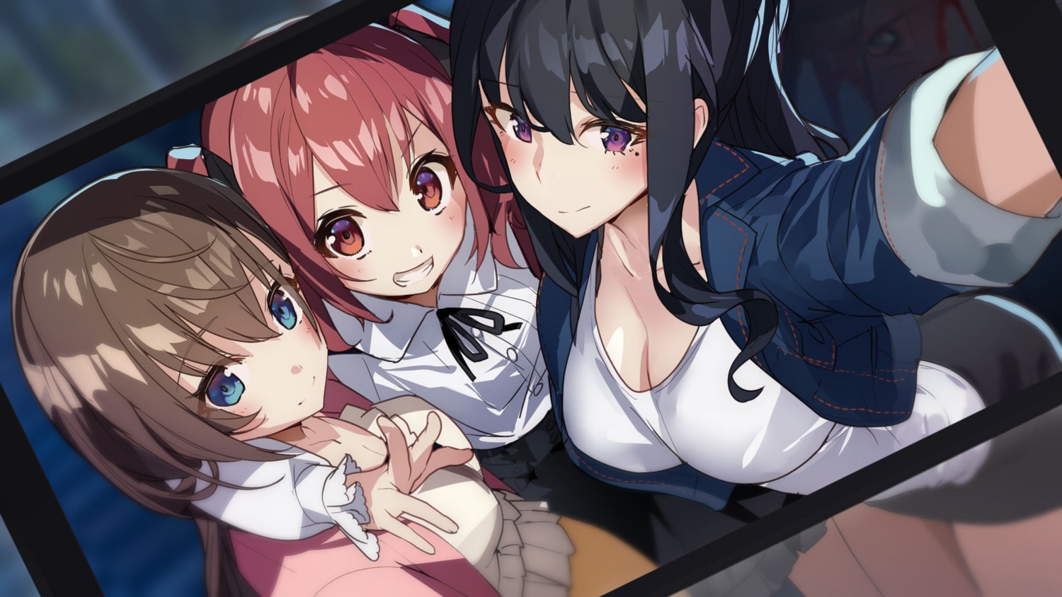 cleavage, gothic_lolita, haishin, ikoma_mio, lolita_fashion, qureate, sakurai_nana, selfie, shiraishi_azusa, tagme, wallpaper