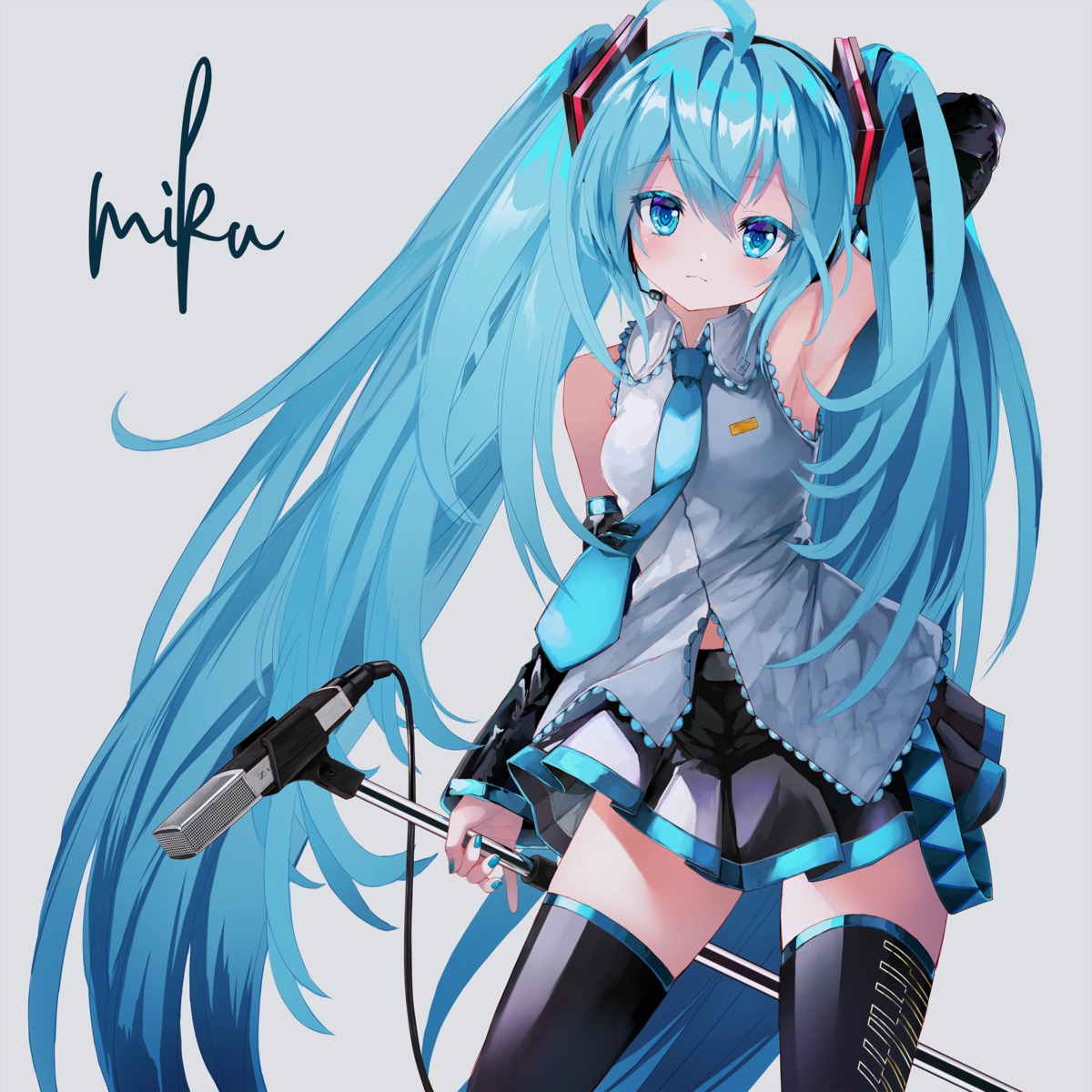 hatsune_miku, headphones, takepon1123, thighhighs, vocaloid