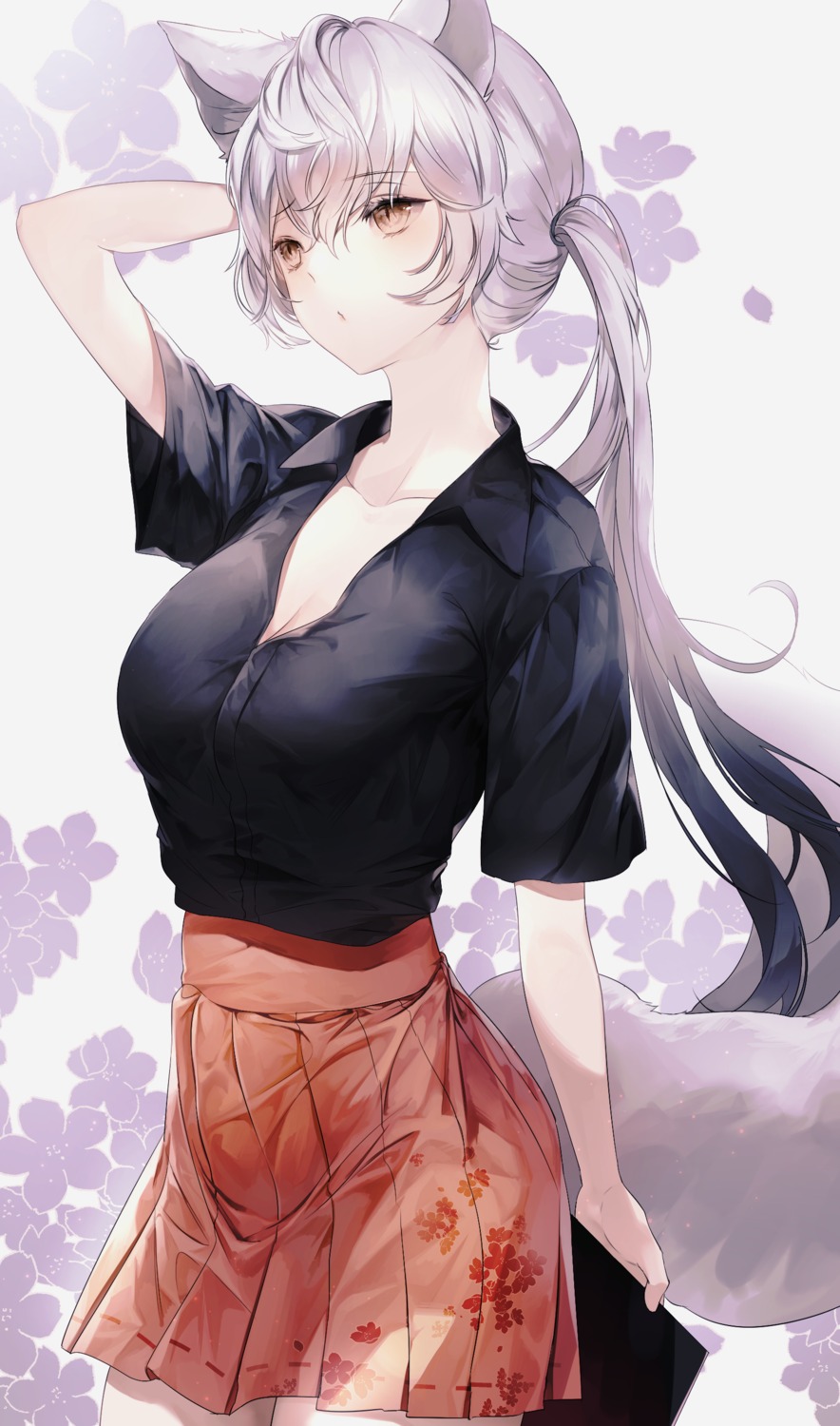 animal_ears, cleavage, danah, open_shirt, tail