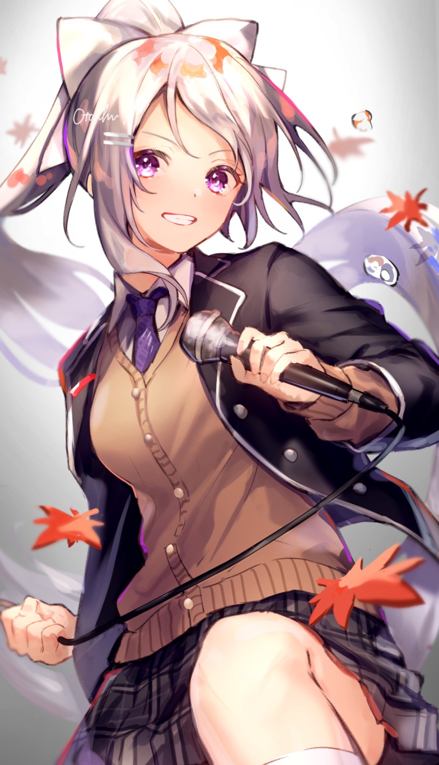 higuchi_kaede, nijisanji, otoufu_(gotouhu), seifuku, skirt_lift, sweater