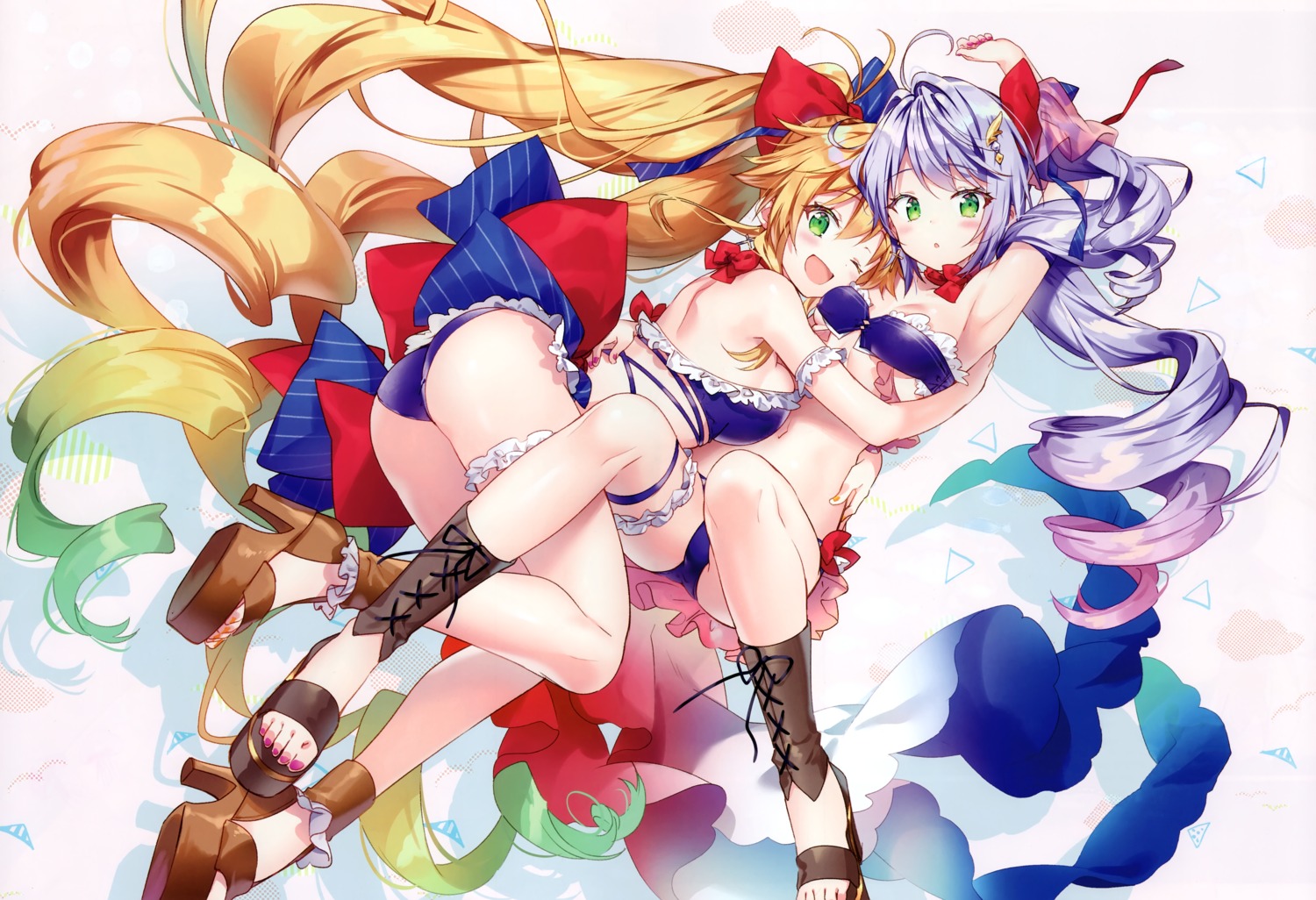 ass, azur_lane, bikini, detexted, eterna, garter, heels, l_opiniatre_(azur_lane), le_temeraire_(azur_lane), photoshop, riichu, skirt_lift, swimsuits