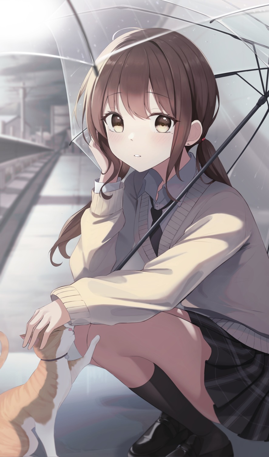 g_home, neko, seifuku, skirt_lift, sweater, umbrella