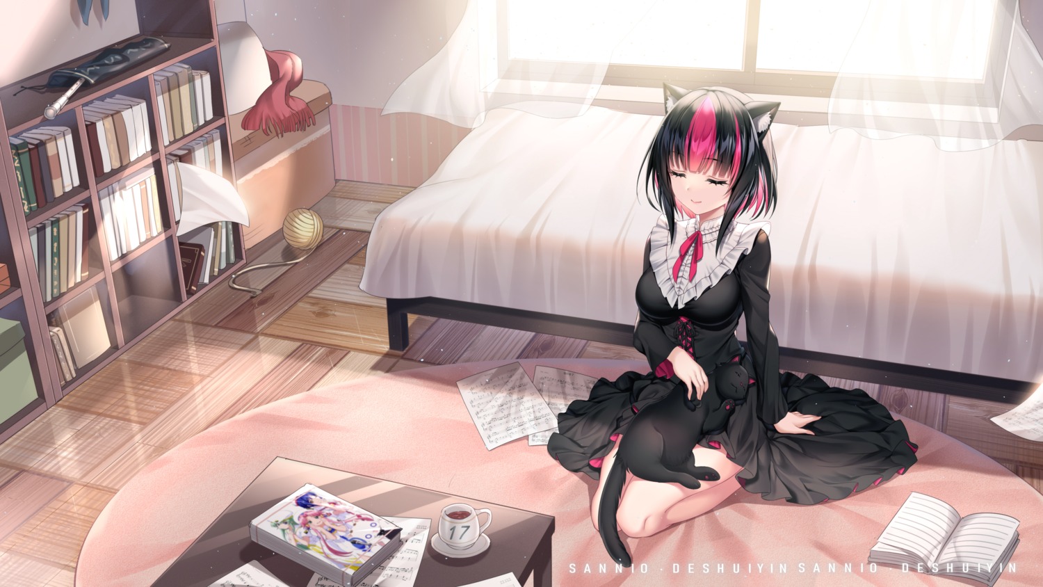 animal_ears, dress, gothic_lolita, kurokiri_aria, lolita_fashion, neko, nekomimi, plivyou