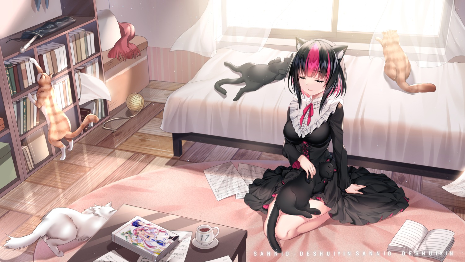 animal_ears, dress, gothic_lolita, kurokiri_aria, lolita_fashion, neko, nekomimi, plivyou