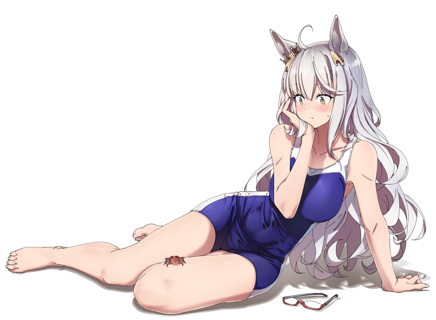 animal_ears, biwa_hayahide_(umamusume), megane, school_swimsuit, shinomu_(cinomoon), swimsuits, uma_musume_pretty_derby