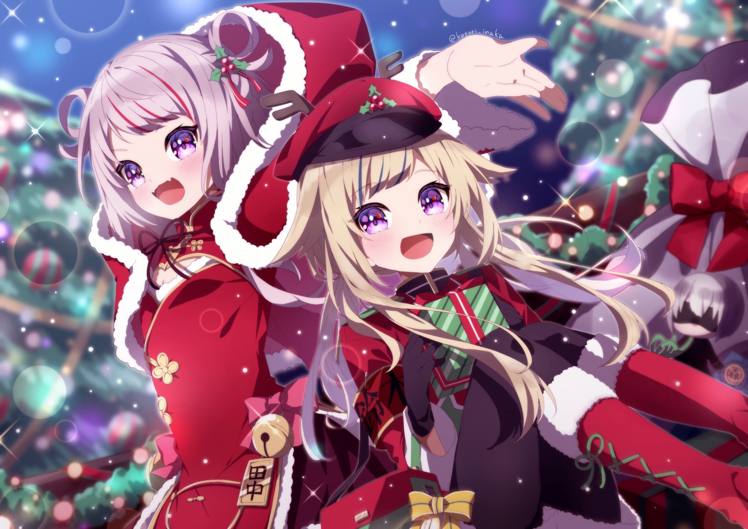 asian_clothes, christmas, dress, himehina_channel, kotori_inaka, pantyhose, suzuki_hina, tanaka_hime