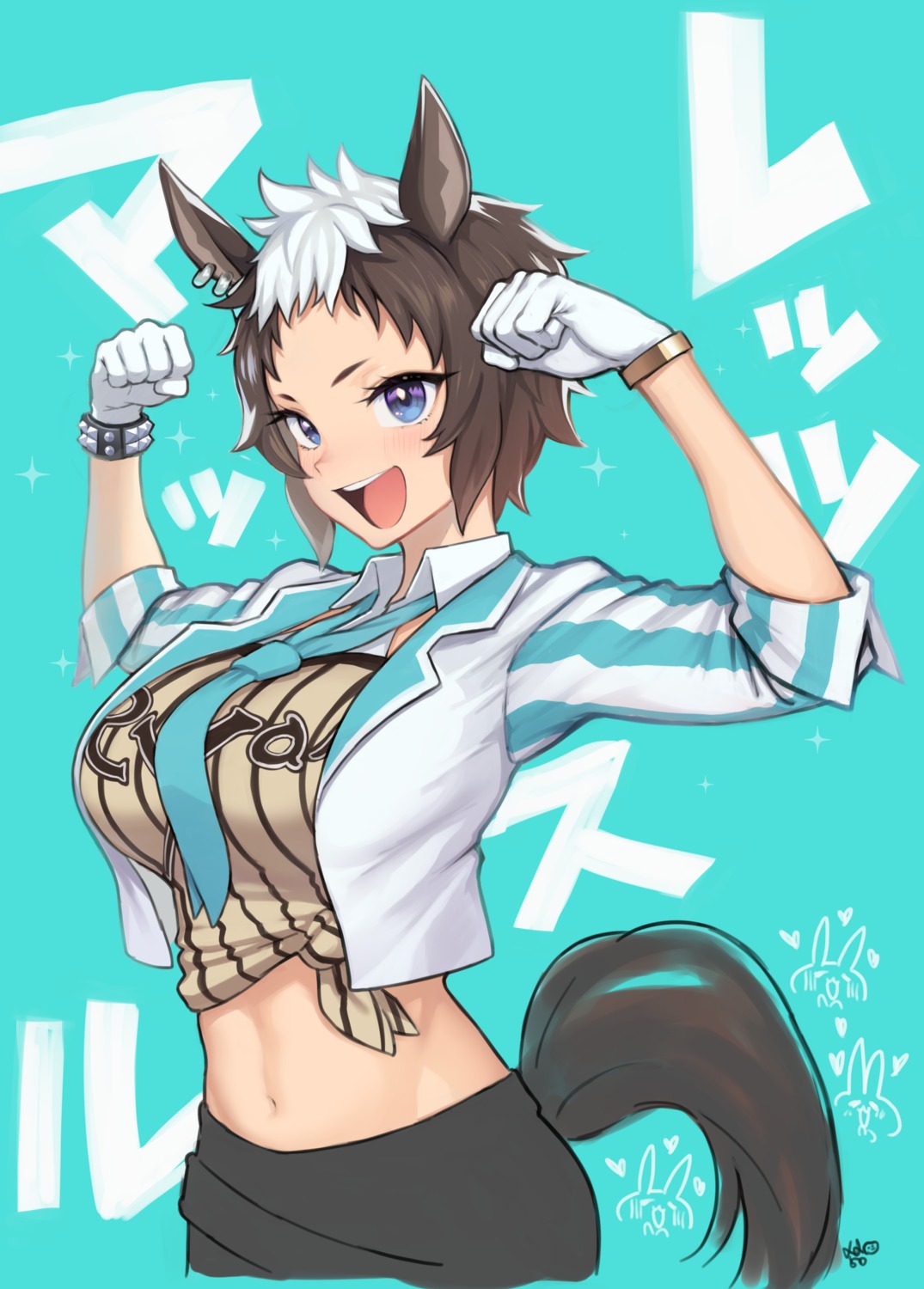 animal_ears, mejiro_ryan_(umamusume), meme50, shirt_lift, tail, uma_musume_pretty_derby, uniform