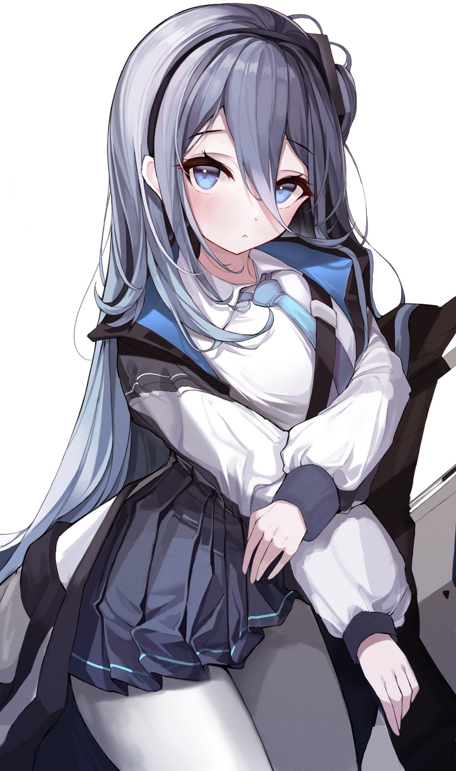 ahr_tato, blue_archive, pantyhose, seifuku, skirt_lift, tendou_aris