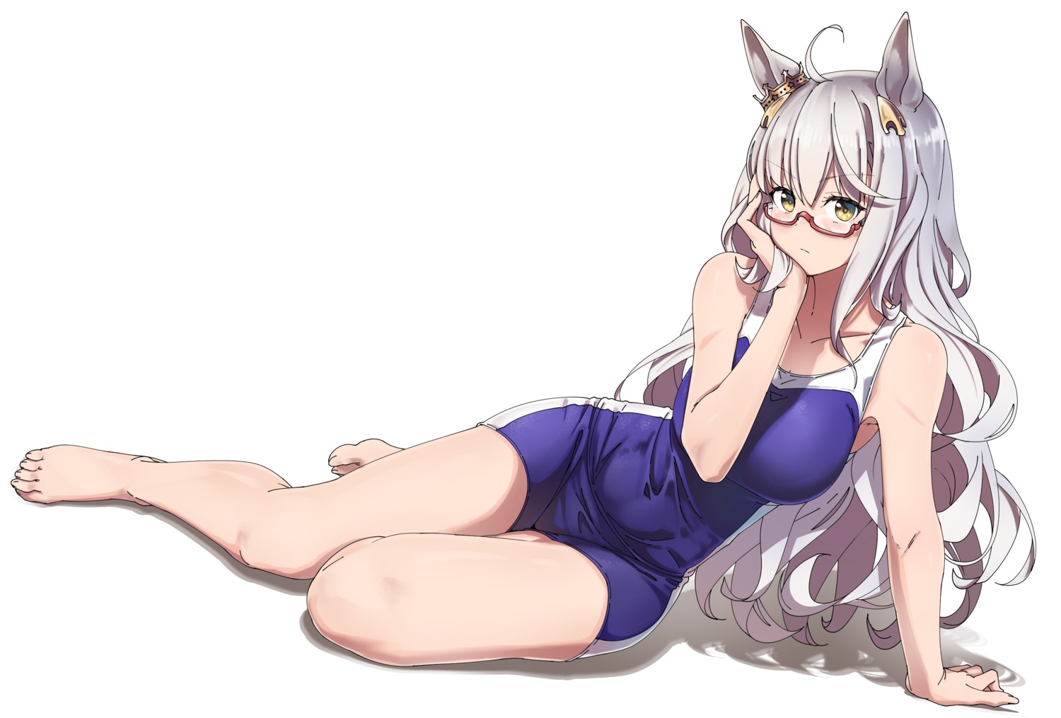 animal_ears, biwa_hayahide_(umamusume), megane, school_swimsuit, shinomu_(cinomoon), swimsuits, uma_musume_pretty_derby
