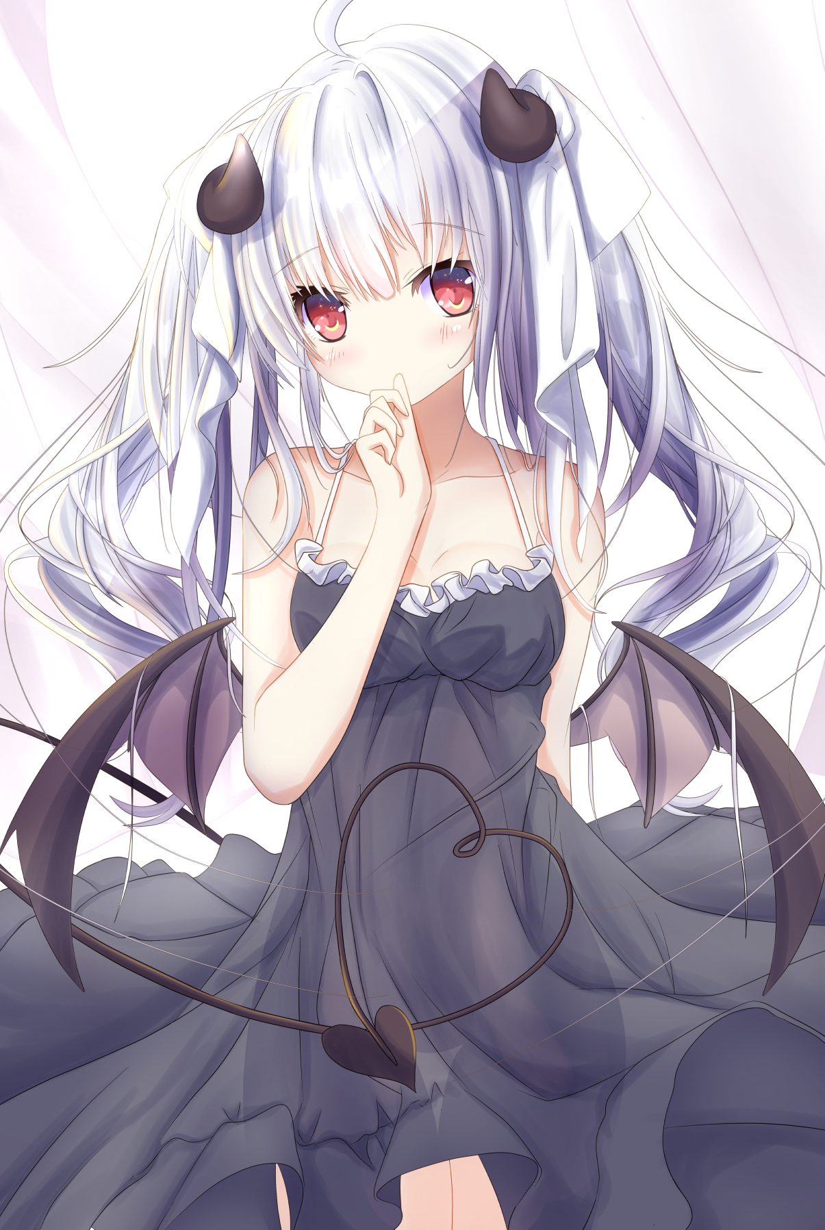 aruka_(alka_p1), dress, horns, see_through, skirt_lift, tail, wings