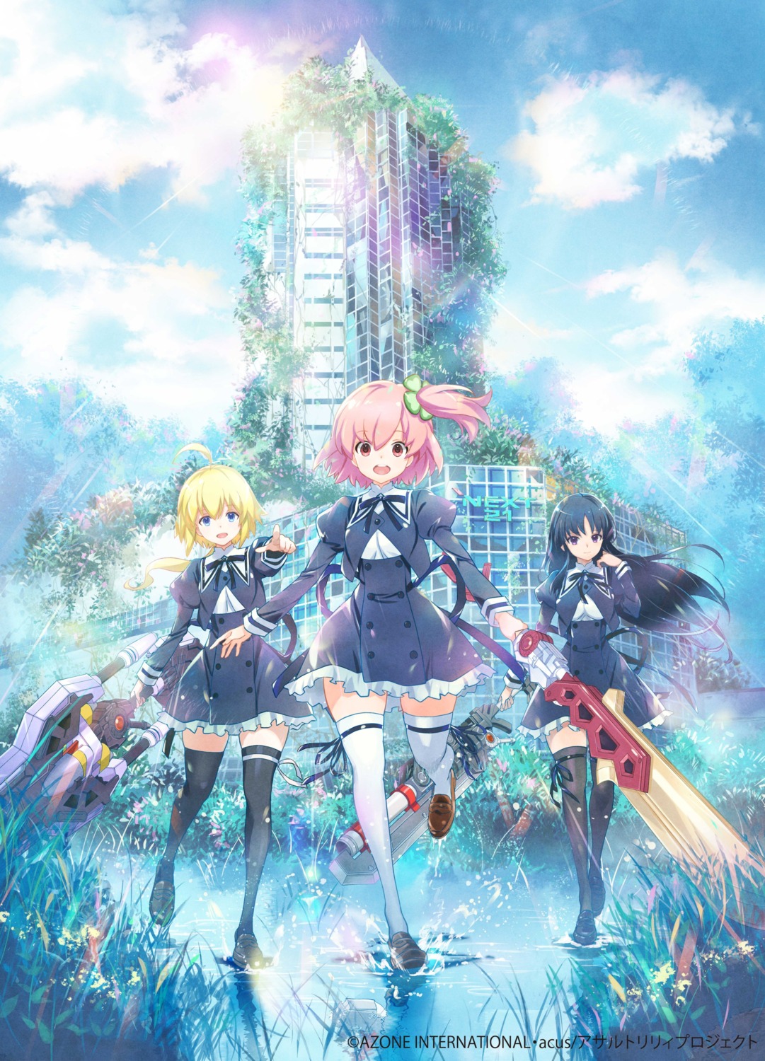 amano_soraha, assault_lily, gun, hitotsuyanagi_riri, seifuku, shirai_yuyu, tagme, weapon