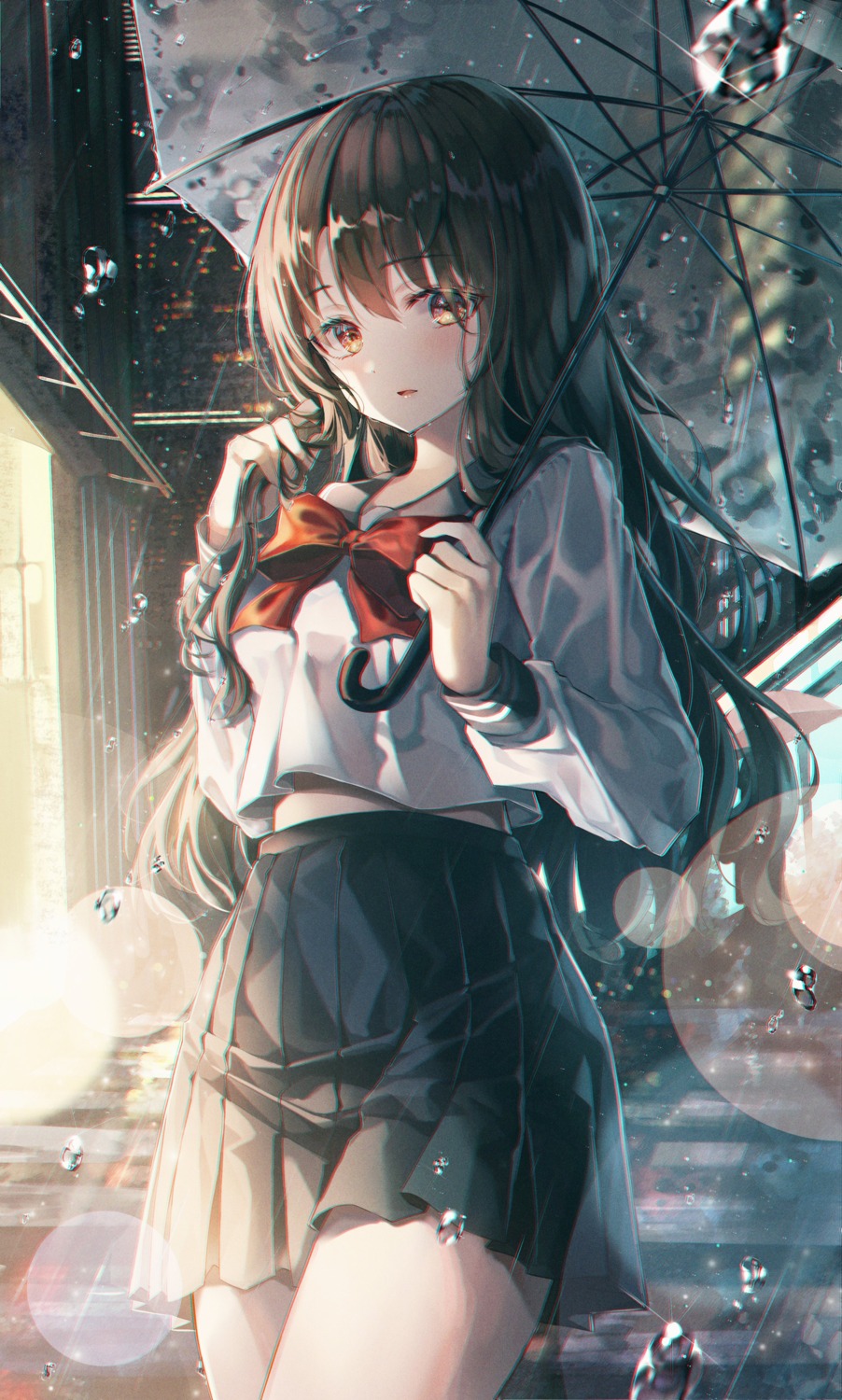 icebox46, seifuku, umbrella, wet_clothes