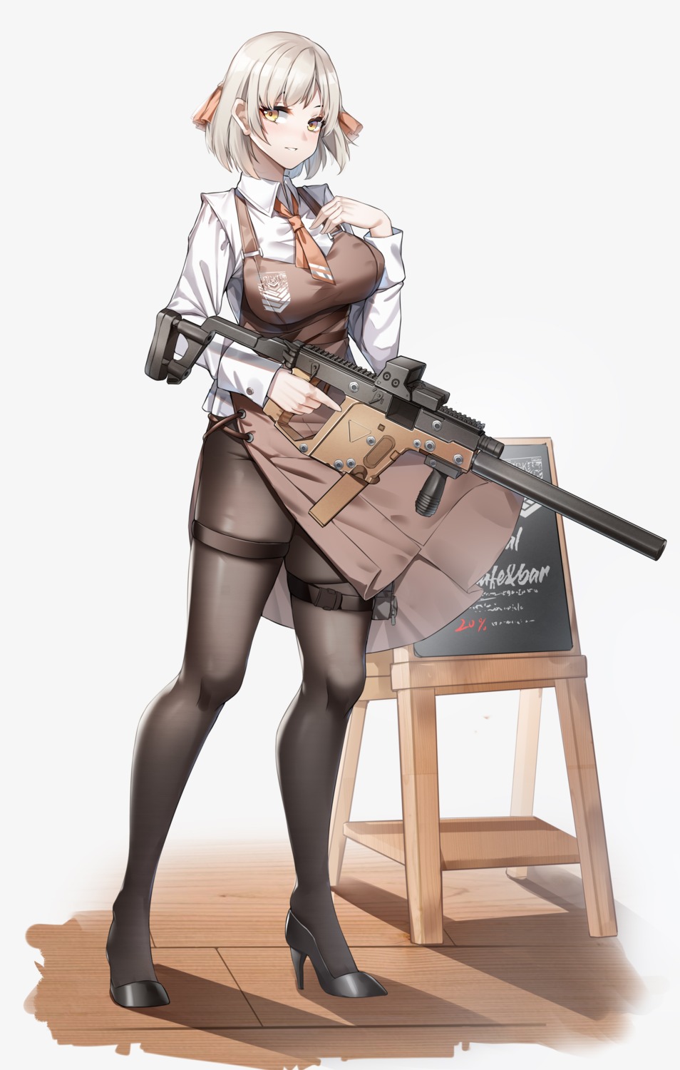 garter, girls_frontline, gun, heels, lubikaya1, pantyhose, skirt_lift, vector_(girls_frontline)