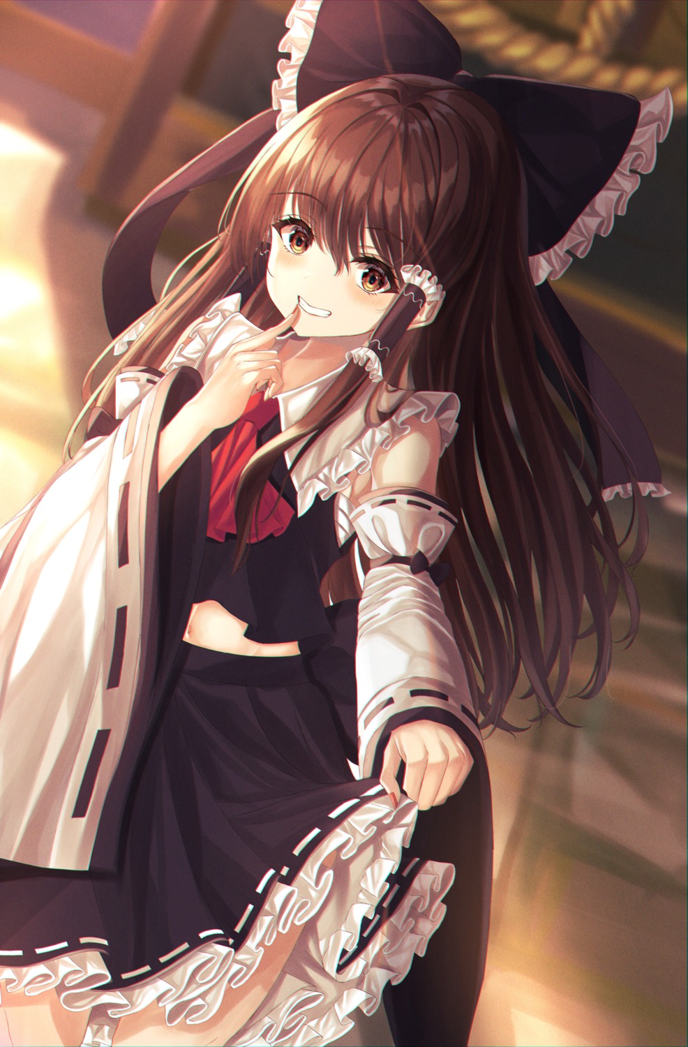 hakurei_reimu, kure:kuroha, skirt_lift, touhou