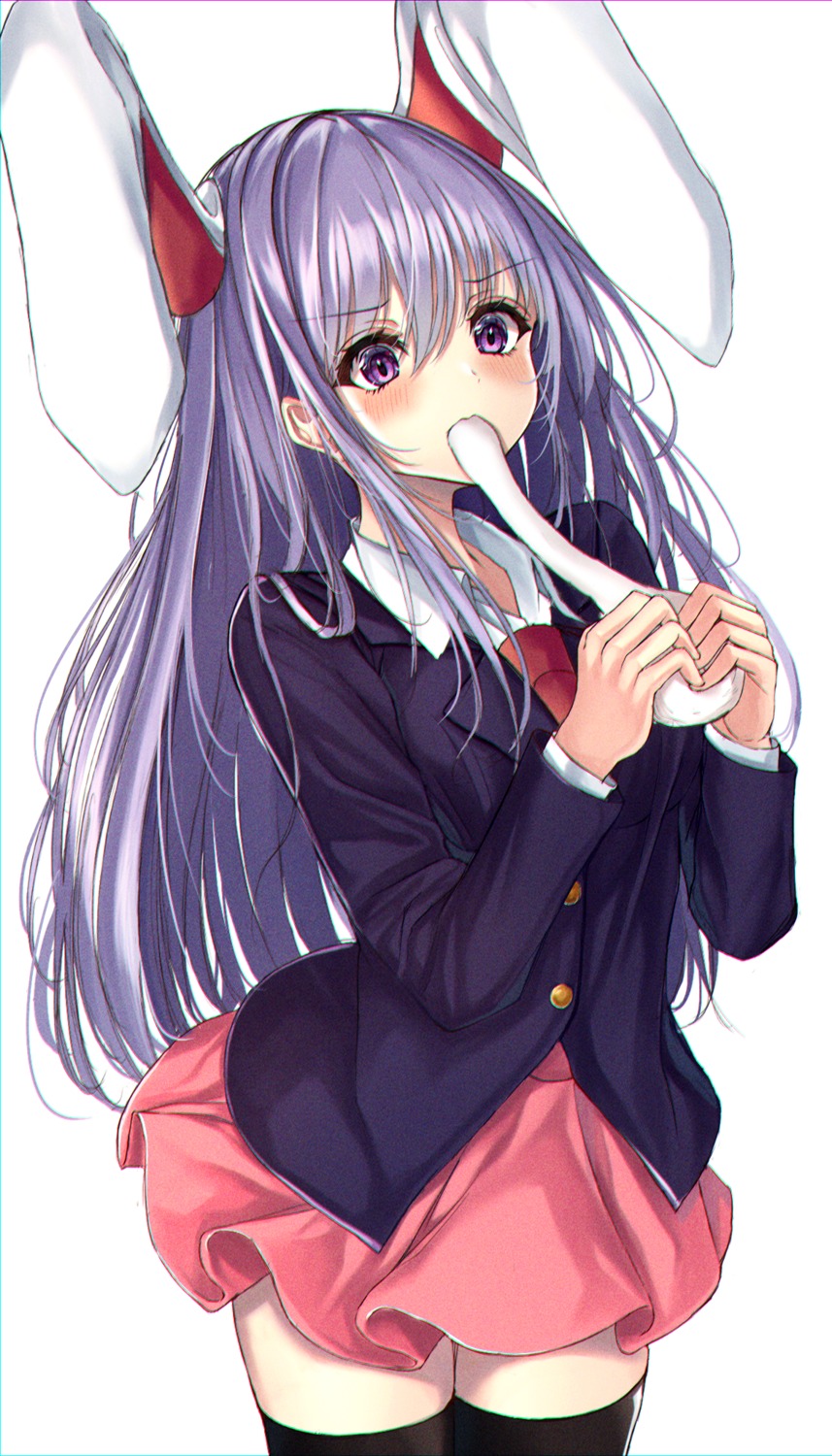 animal_ears, bunny_ears, kure:kuroha, reisen_udongein_inaba, seifuku, skirt_lift, thighhighs, touhou