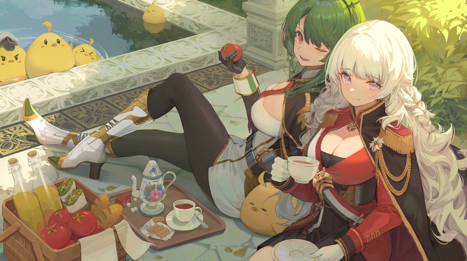 azur_lane, cleavage, heels, littorio_(azur_lane), manjuu_(azur_lane), nekojira, pantyhose, skirt_lift