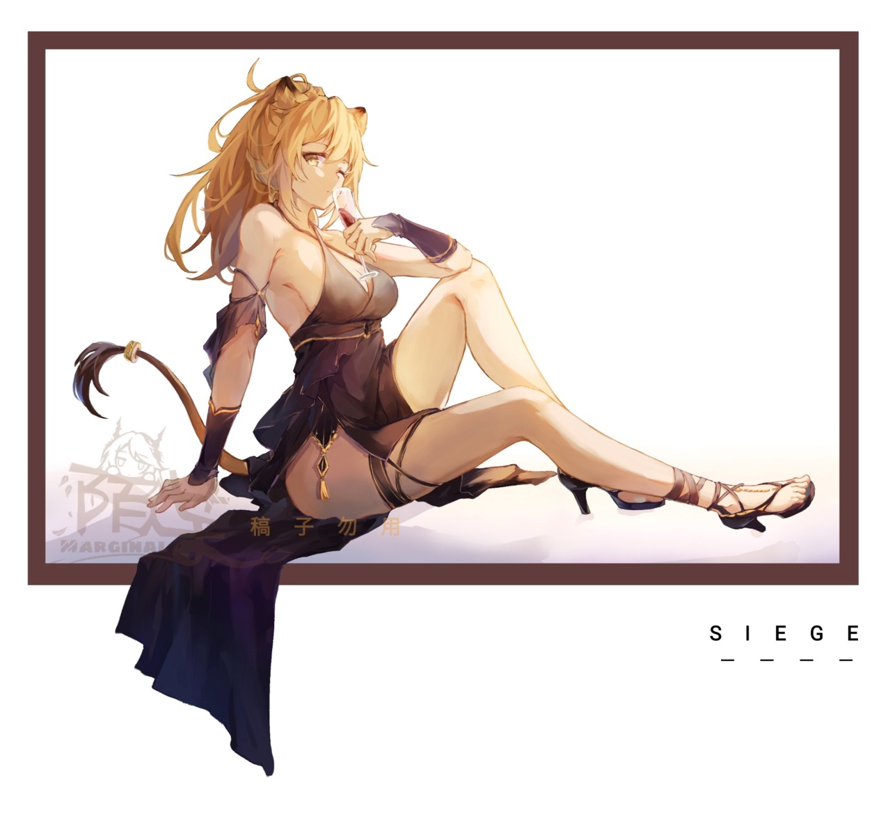 animal_ears, arknights, cleavage, dress, garter, heels, moyu_marginal, no_bra