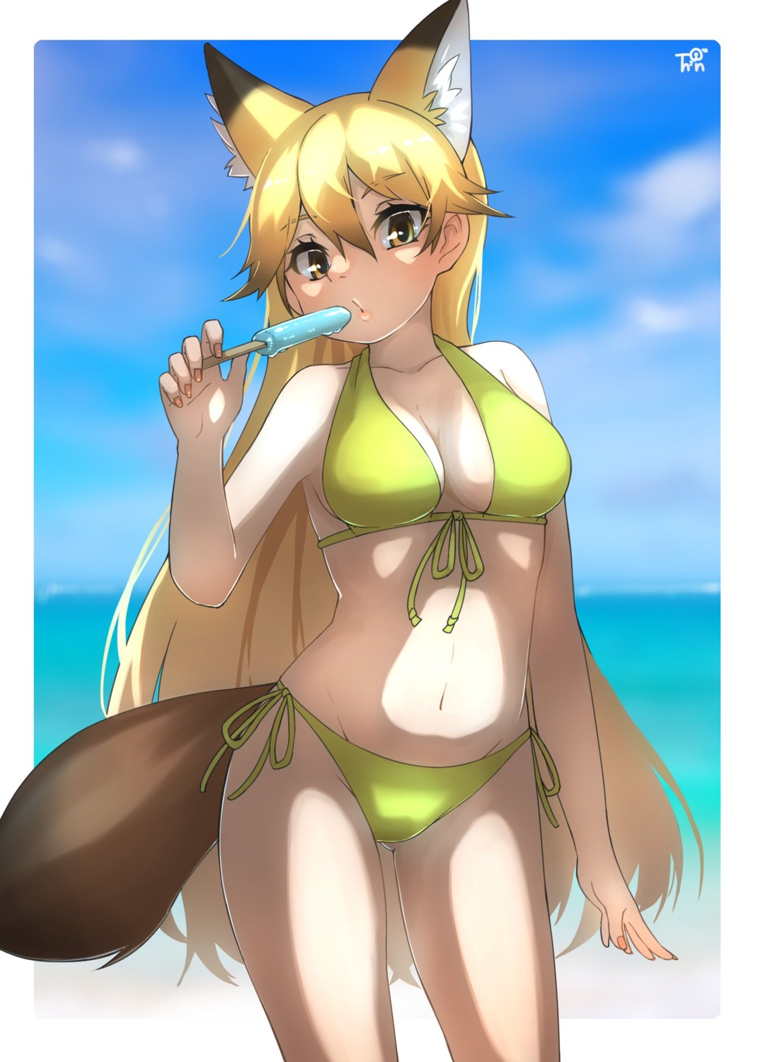 animal_ears, bikini, cleavage, ezo_red_fox, kemono_friends, kitsune, swimsuits, tail, thin_(suzuneya)