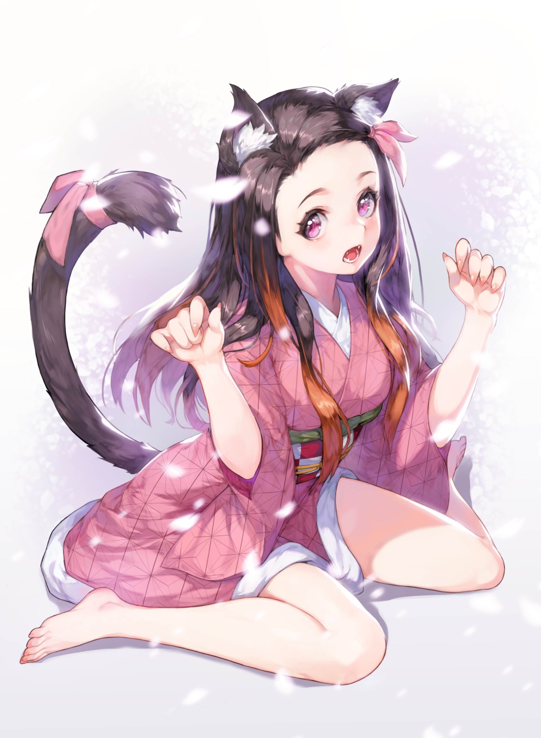 animal_ears, gasekun, japanese_clothes, kamado_nezuko, kimetsu_no_yaiba, nekomimi, tail