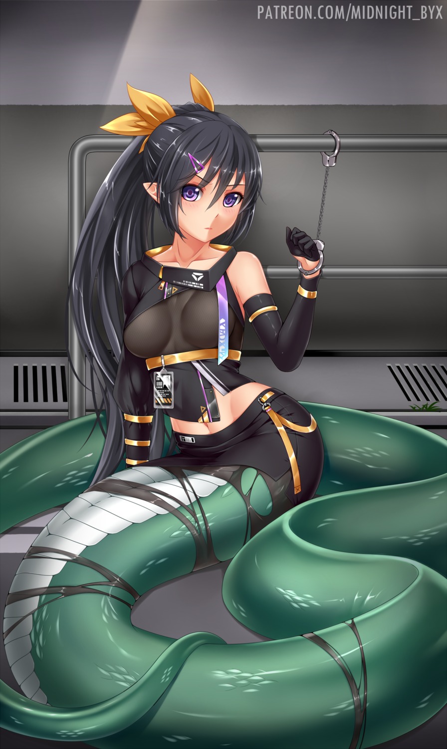 bondage, midnight, monster_girl, pointy_ears, snake, tail, torn_clothes
