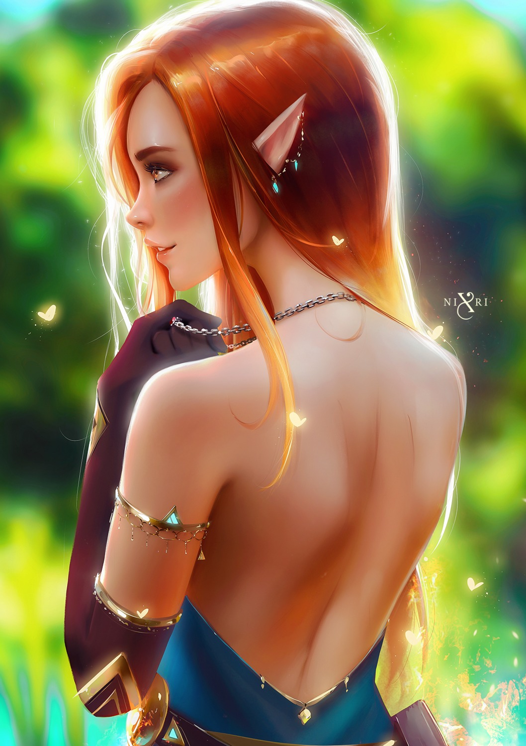 dress, elf, nixri, no_bra, pointy_ears