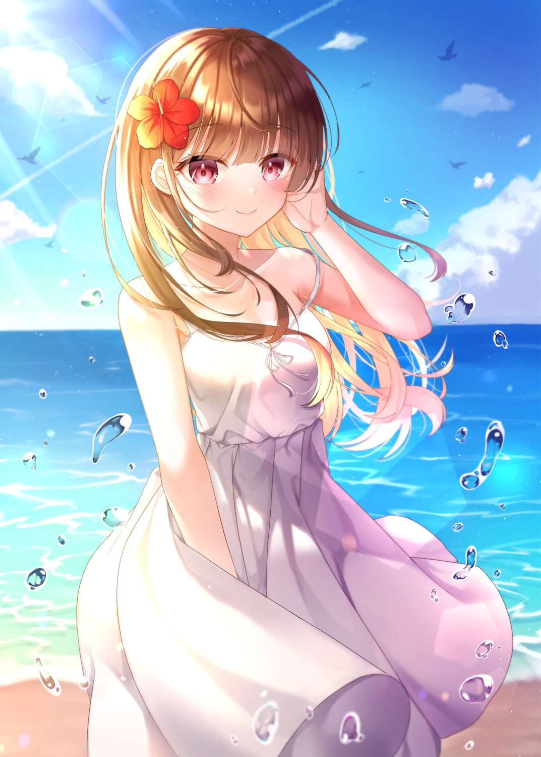 bingyam, cleavage, dress, skirt_lift, summer_dress