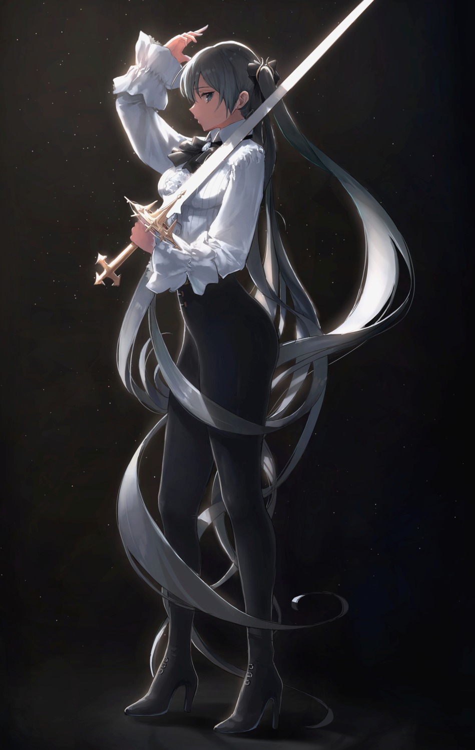 hatsune_miku, heels, pigone, sword, vocaloid