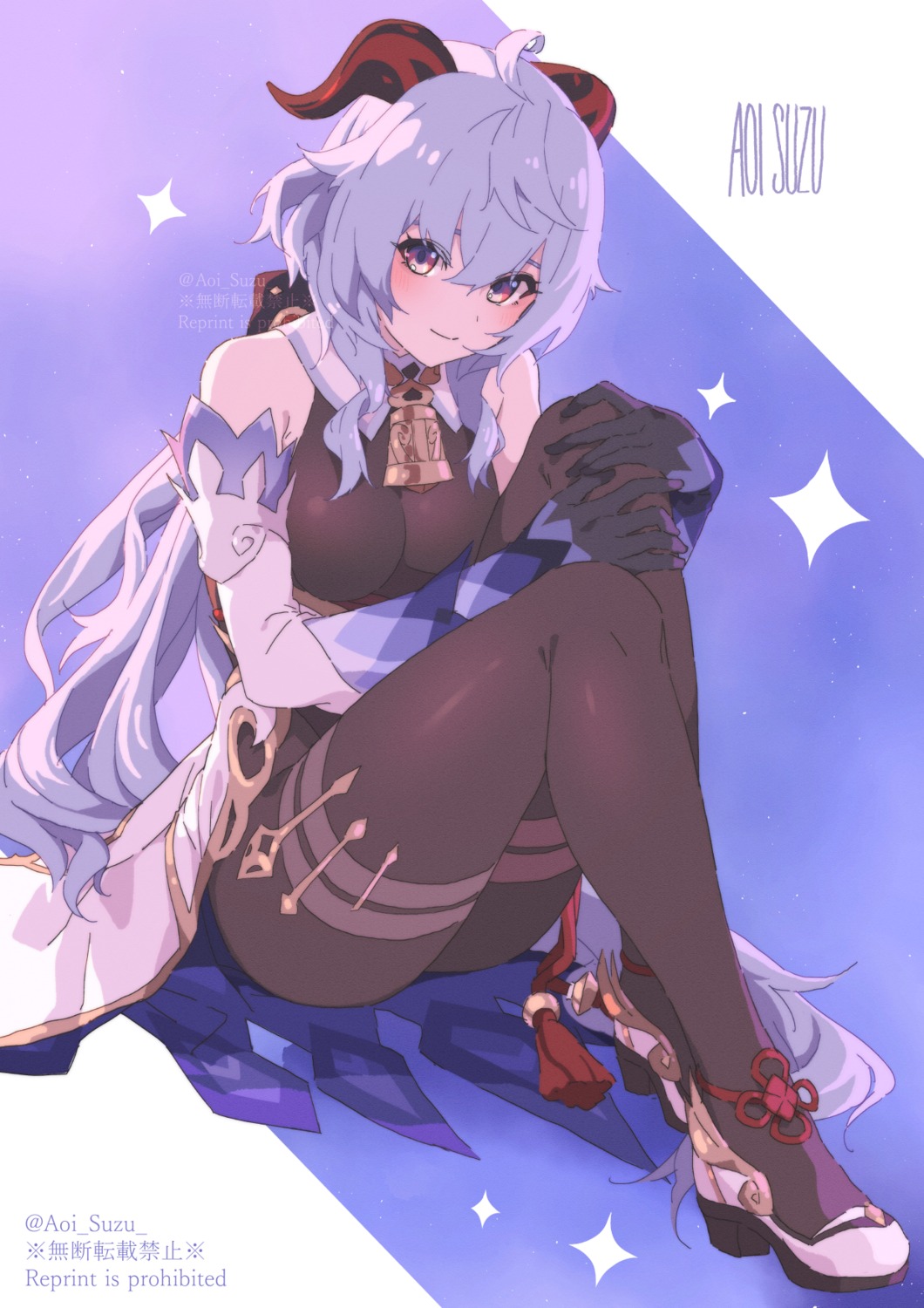 aoi_suzu, asian_clothes, ganyu, genshin_impact, heels, horns, leotard, pantyhose