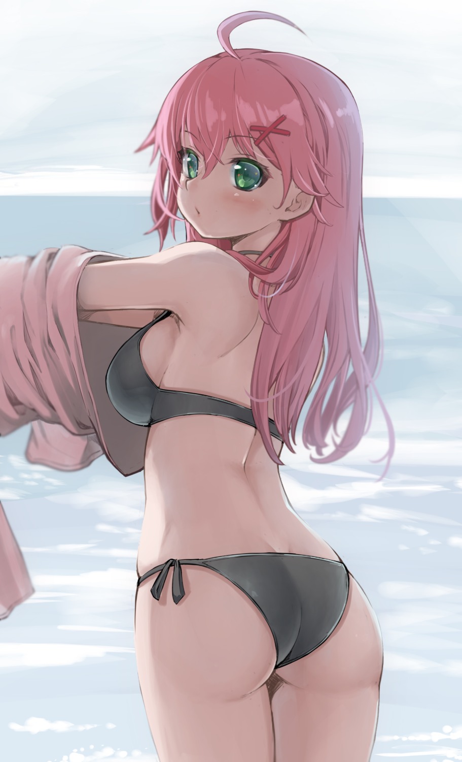 ass, bikini, hololive, kintarou_(kintarou_room), sakura_miko, shirt_lift, swimsuits