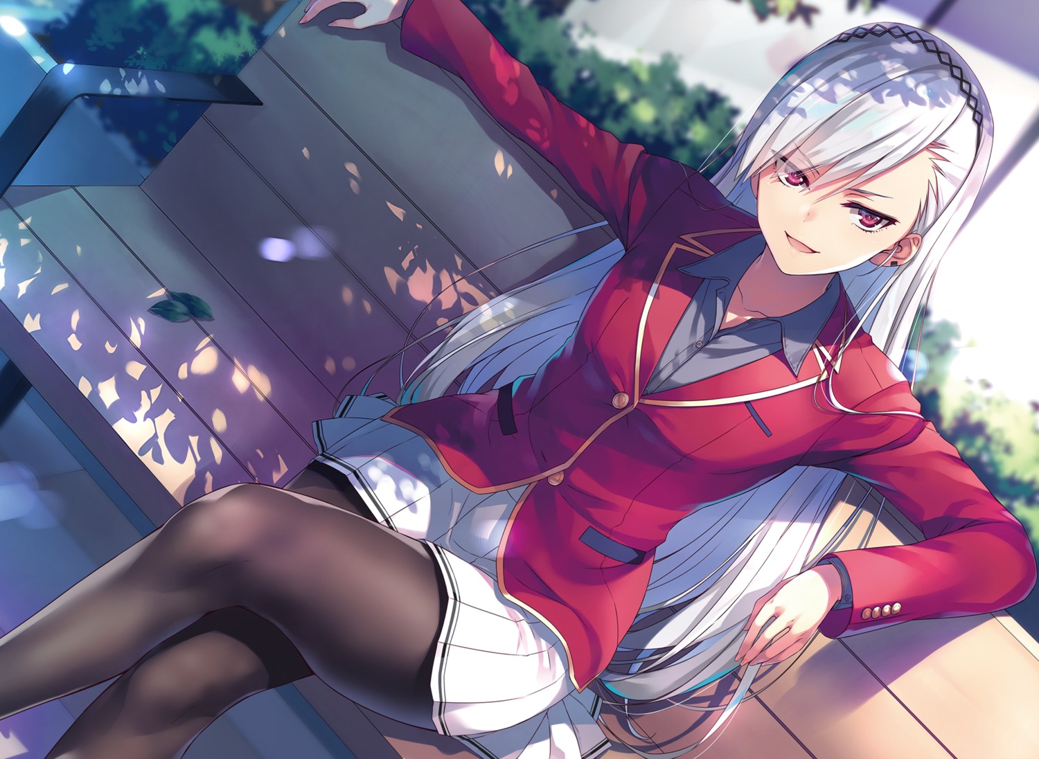 detexted, kiryuuin_fuuka, pantyhose, seifuku, skirt_lift, tomose_shunsaku, youkoso_jitsuryoku_shijou_shugi_no_kyoushitsu_e