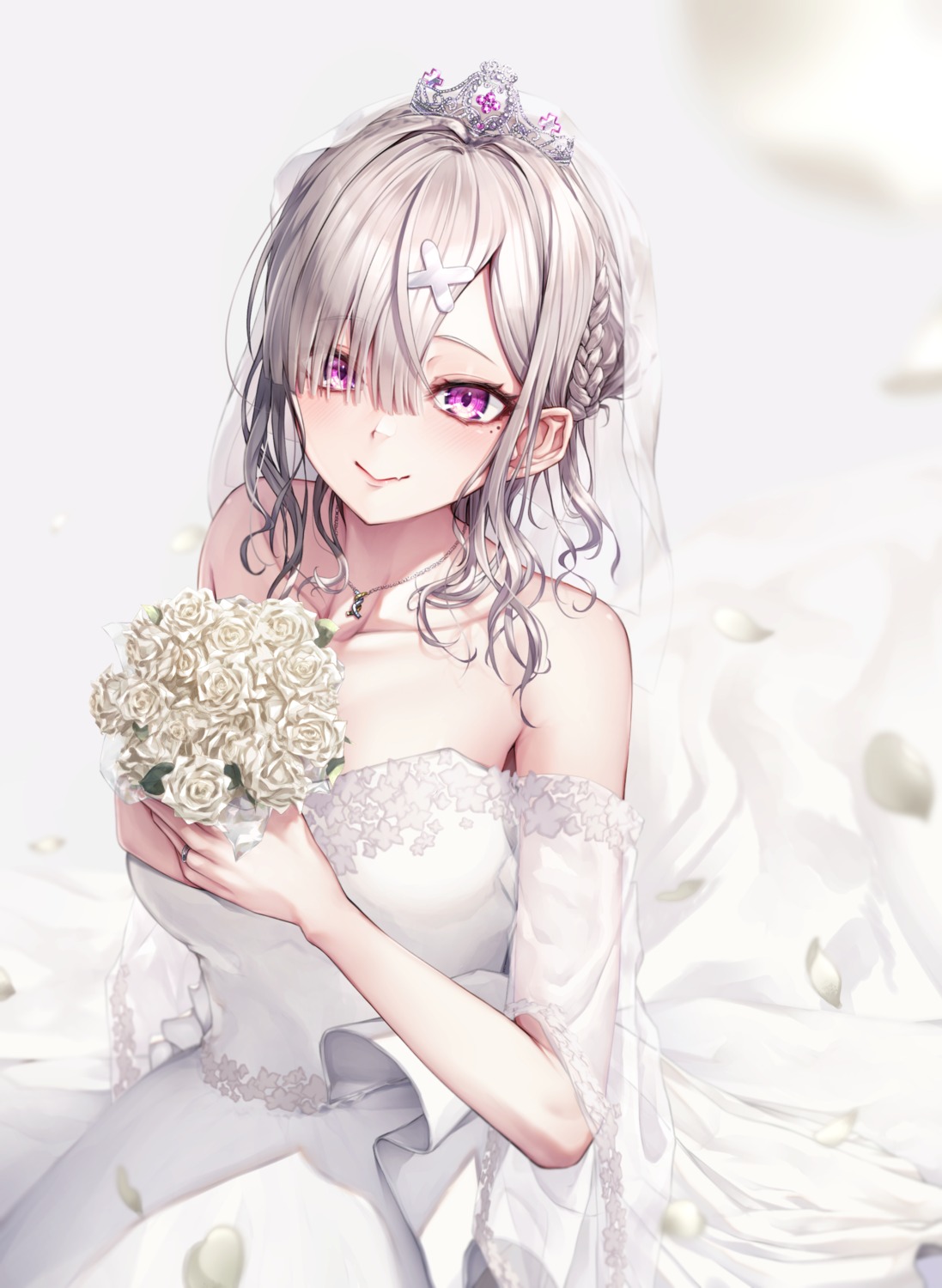 dress, momonoko_noko, nijisanji, no_bra, see_through, sukoya_kana, wedding_dress