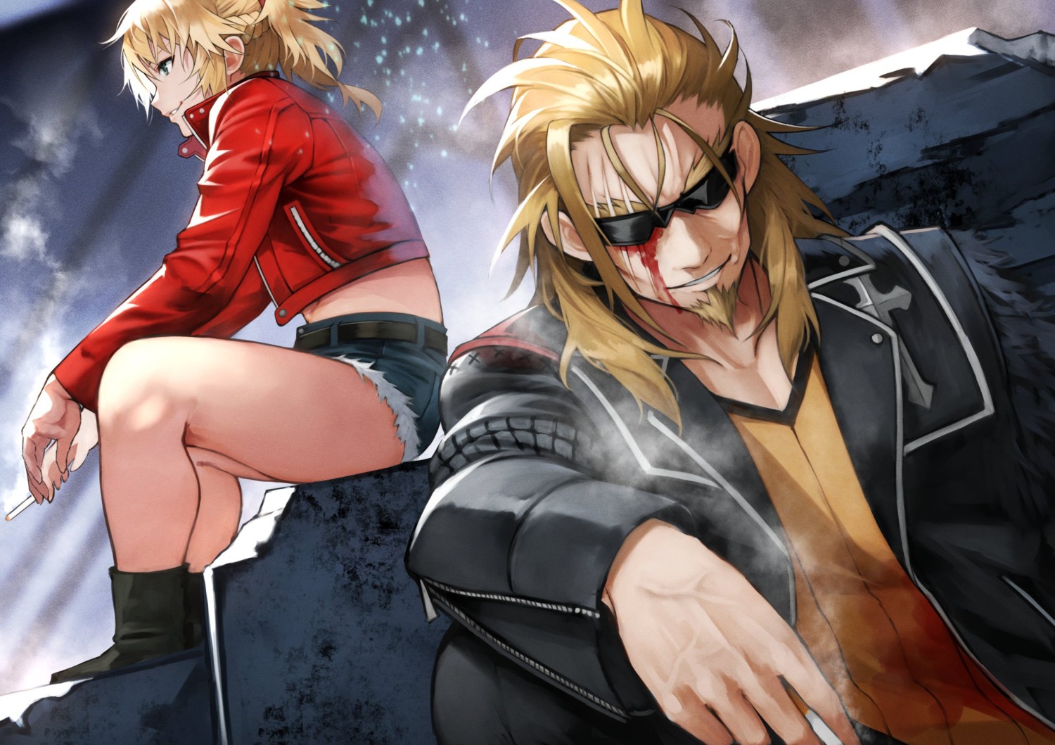 blood, fate/stay_night, megane, mordred_(fate), shishigou_kairi, smoking, yoshio_(55level)