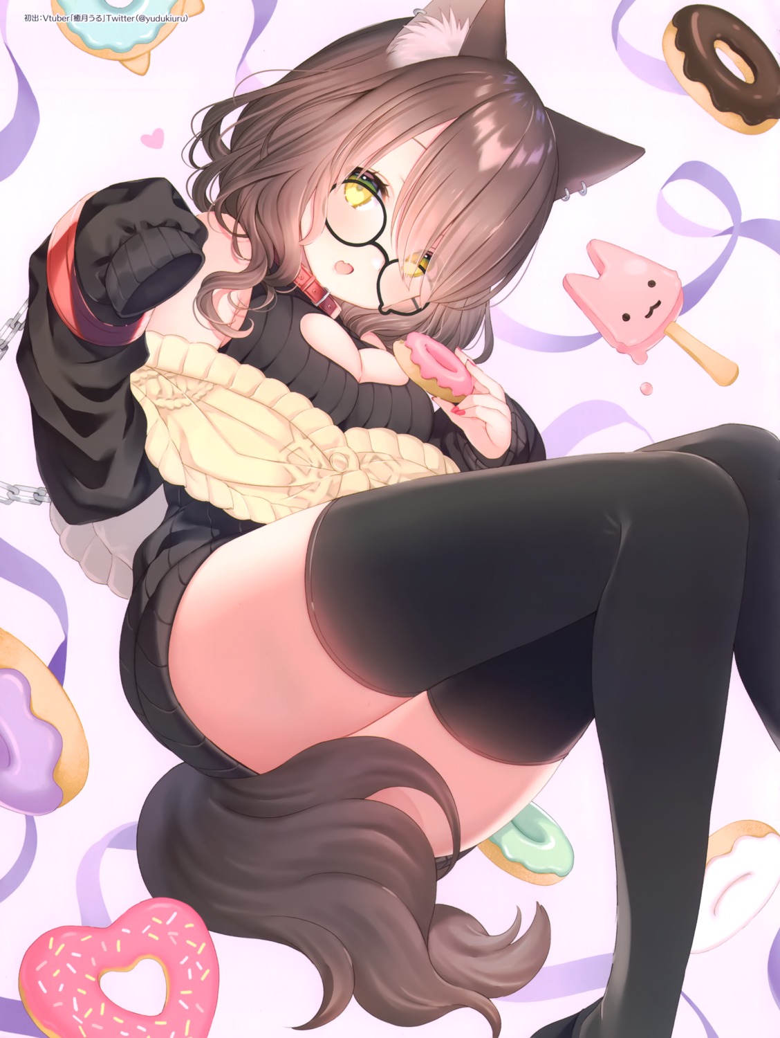 animal_ears, cleavage, hololive, megane, nekomimi, roboco-san, thighhighs, wasabi_(sekai)