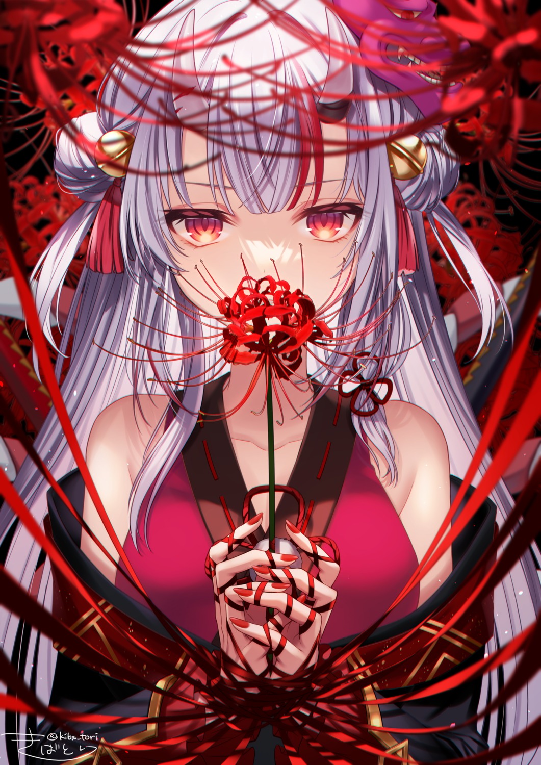 bondage, hololive, horns, japanese_clothes, kiba_tori, nakiri_ayame