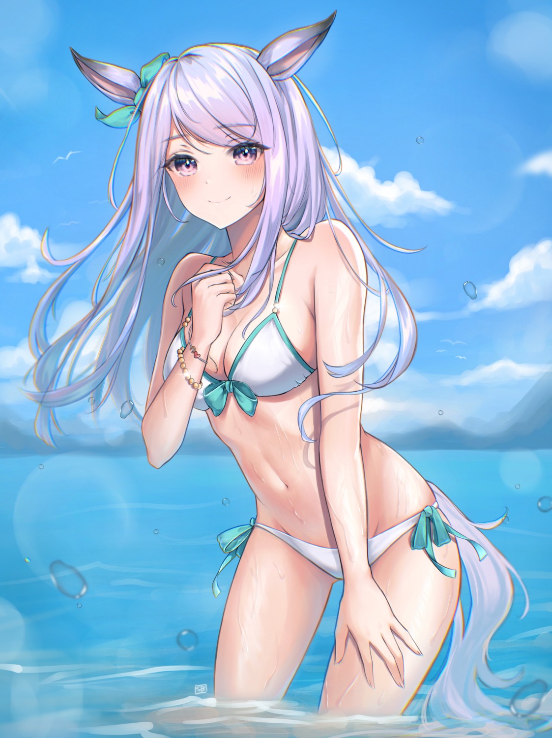 animal_ears, bikini, mejiro_mcqueen_(umamusume), soybean_(hisoybean), swimsuits, tail, uma_musume_pretty_derby, wet